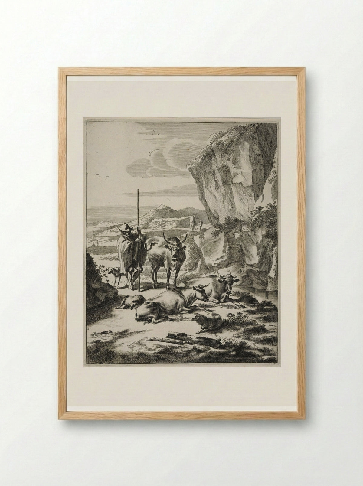 Herdsman with his Staff, in Rocky Landscape - Johannes Visscher - Framed Print Wood
