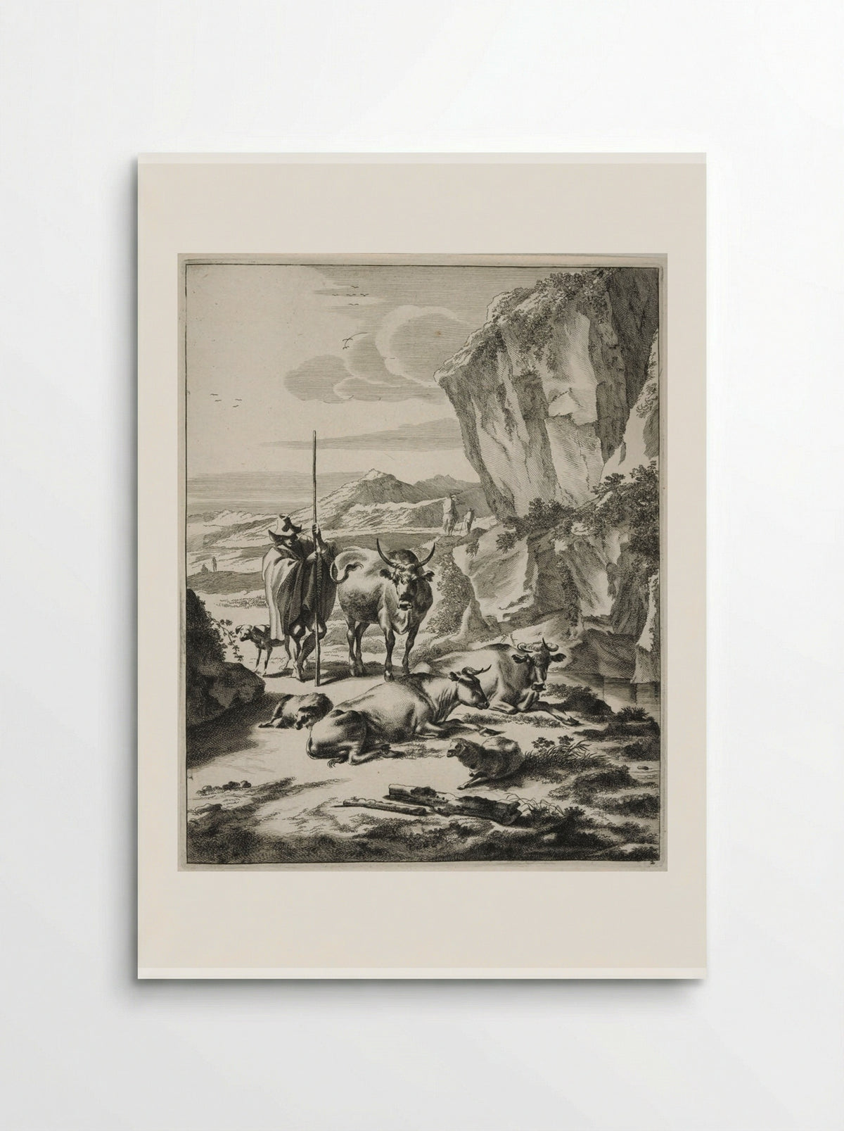 Herdsman with his Staff, in Rocky Landscape - Johannes Visscher - Poster