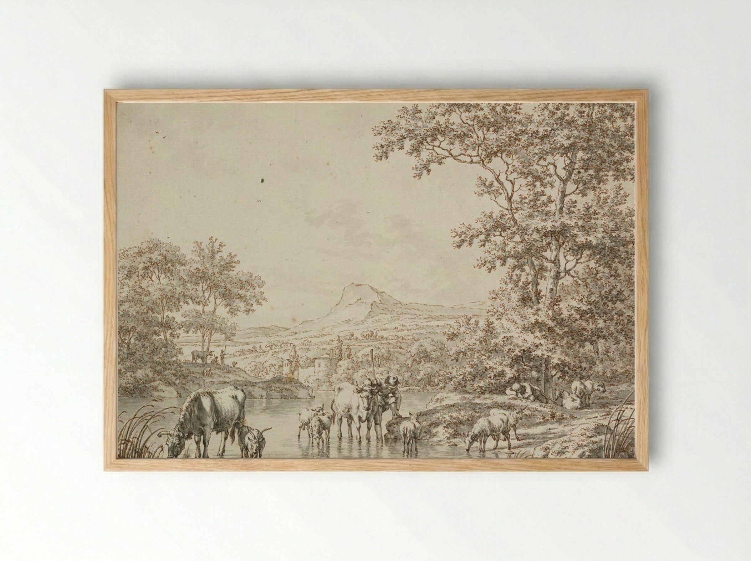 Herdsmen Resting, Watering their Cattle - Jacob Cats - Framed Print Wood