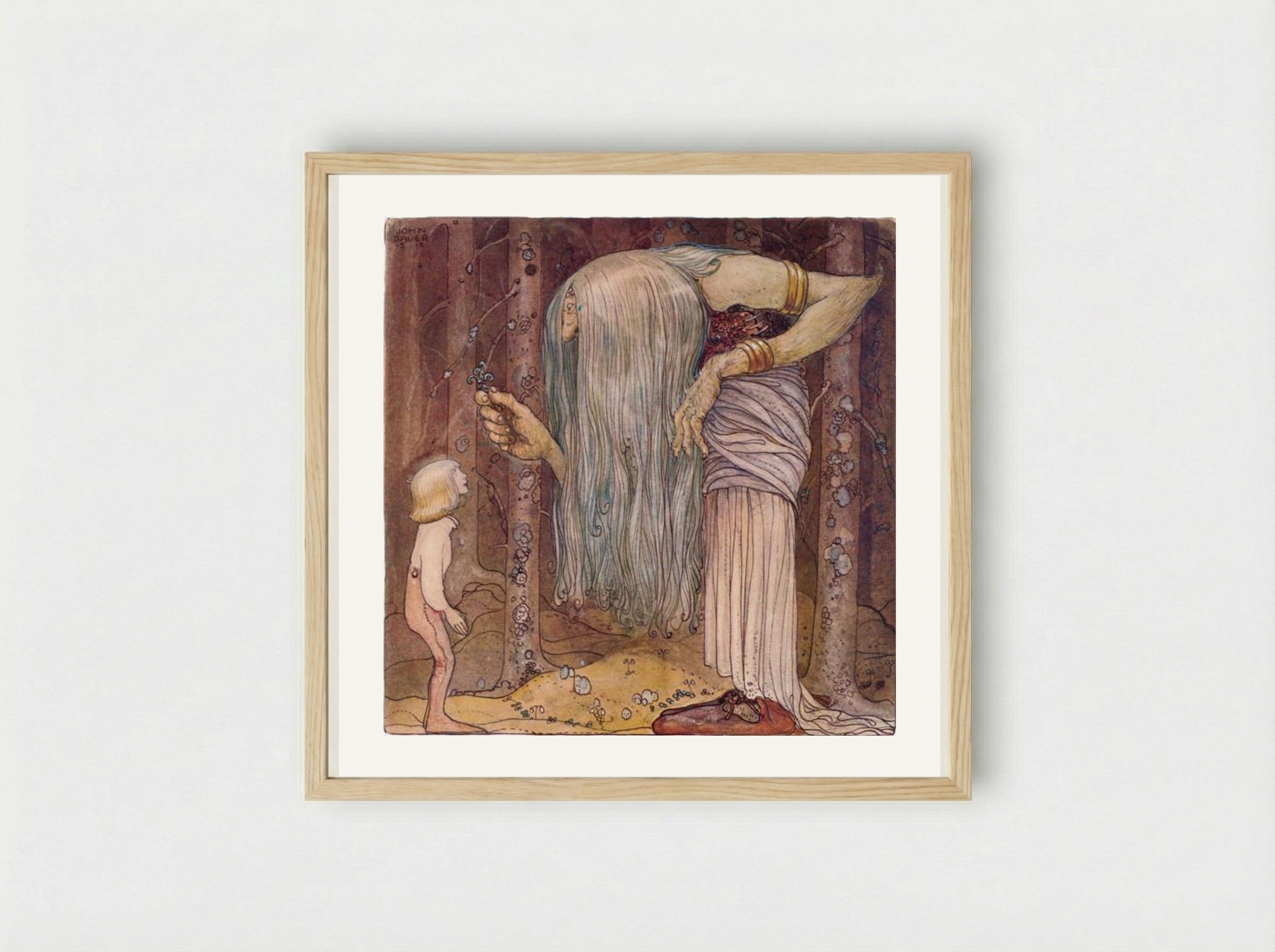 Here is a piece of a troll herb which nobody else but me can find - John Bauer - Framed Print Wood