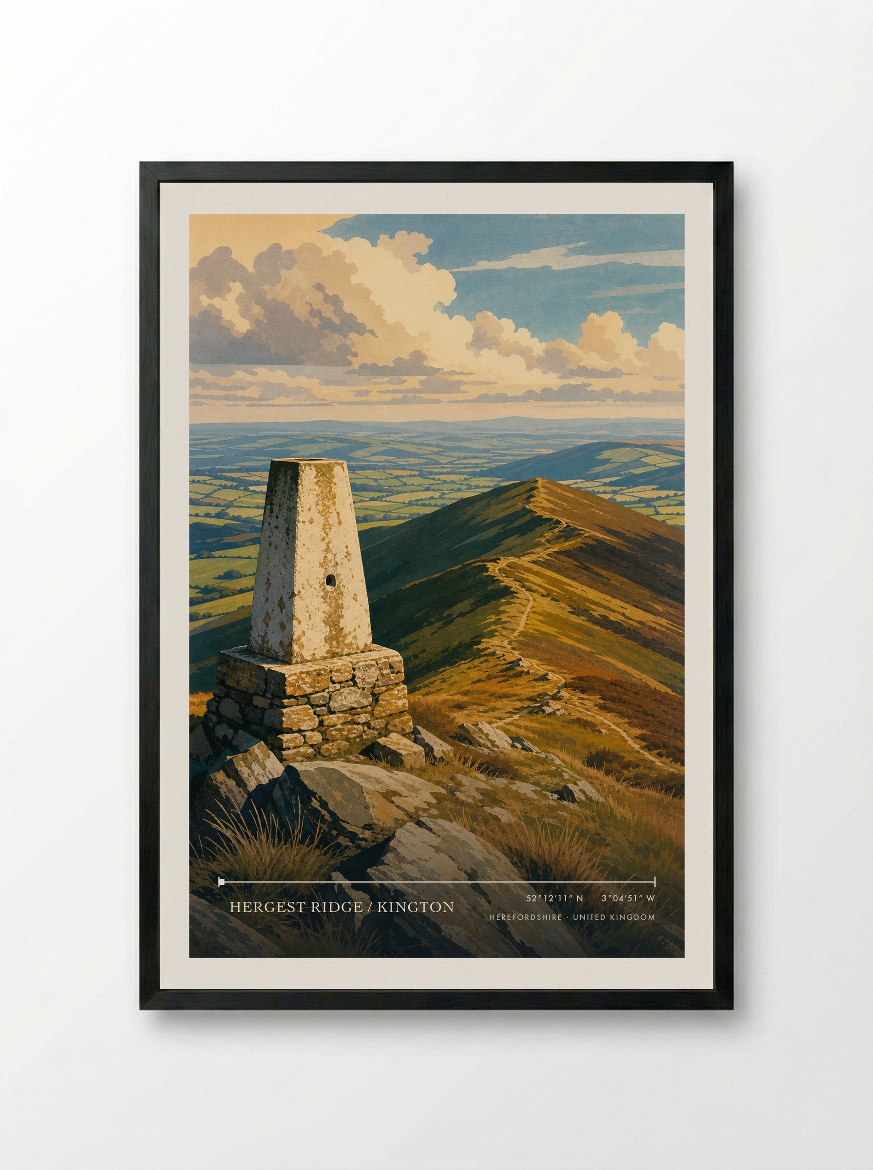 Hergest Ridge / Kington Herefordshire United Kingdom Travel Poster - Framed Print Black