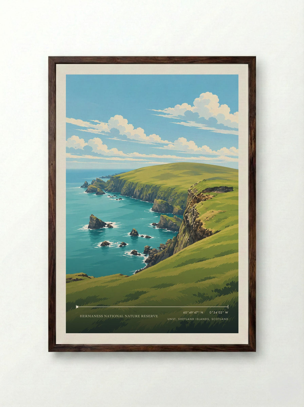 Hermaness National Nature Reserve, Unst, Shetland Islands, Scotland | Travel Poster - Framed Print Dark Wood