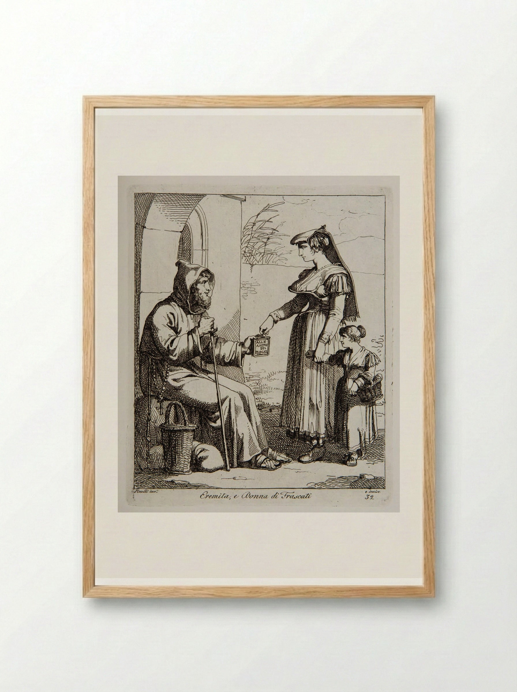 Hermit and Woman from Frascati - Bartolomeo Pinelli - Framed Print Wood