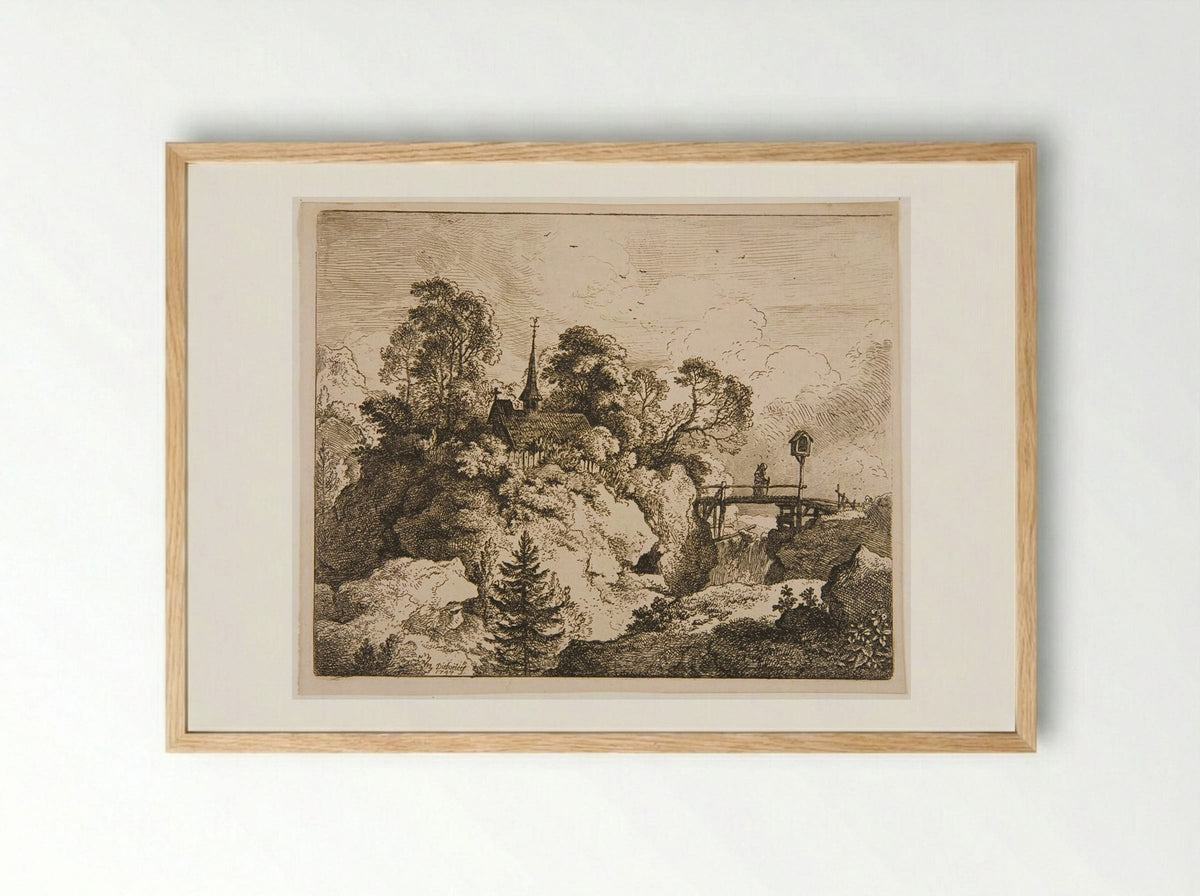 Hermit on a Bridge - Christian Wilhelm Ernst Dietrich - Framed Print Wood