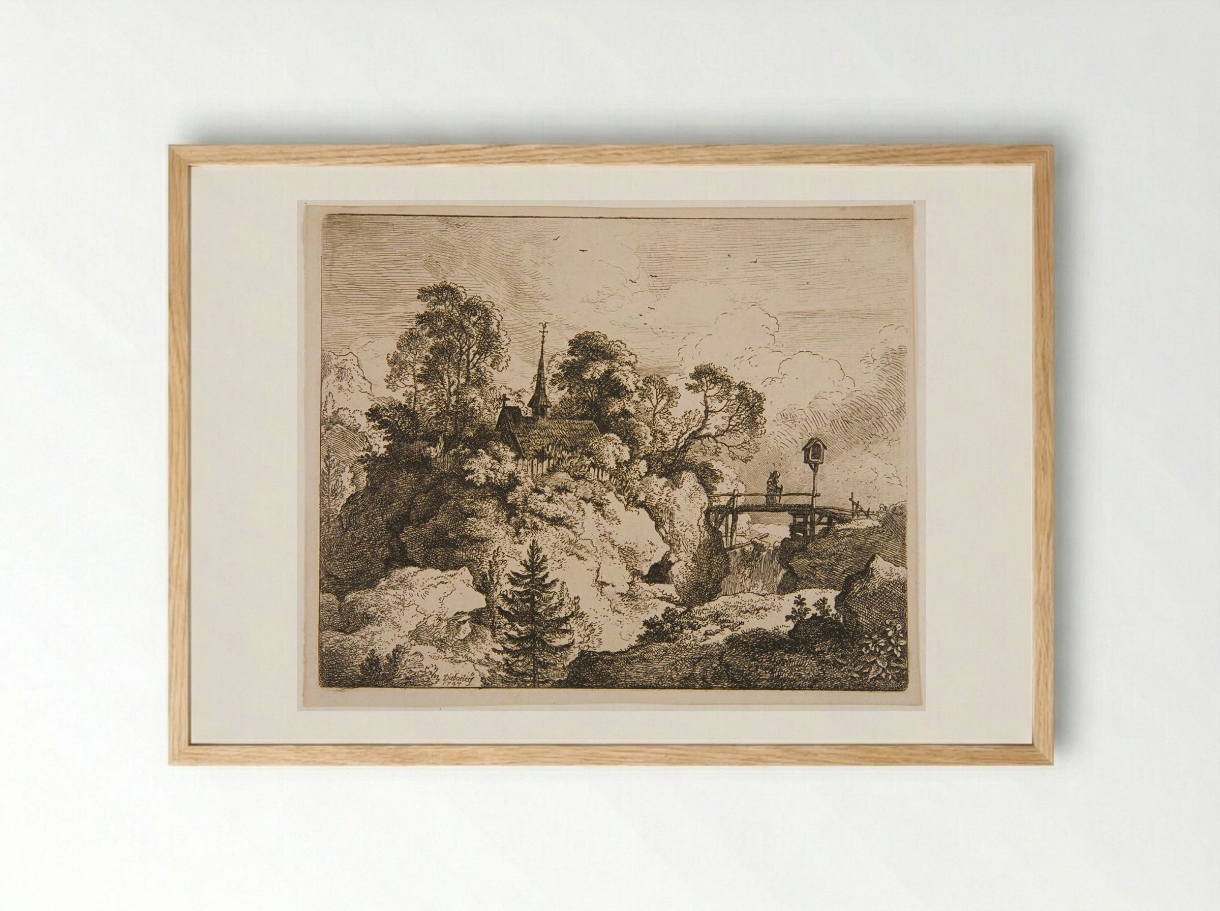 Hermit on a Bridge - Christian Wilhelm Ernst Dietrich - Framed Print Wood