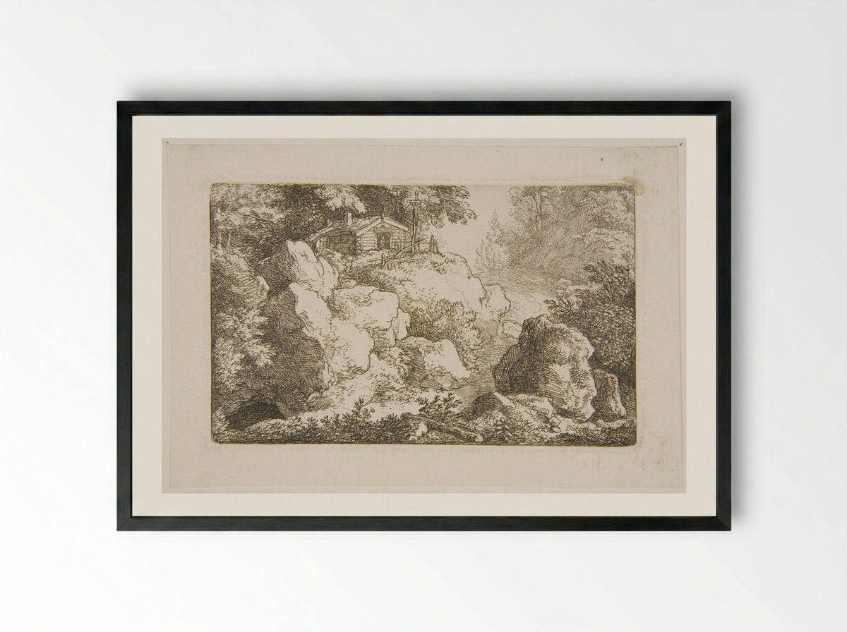 Hermit's Hut on a Hill - Christian Wilhelm Ernst Dietrich - Framed Print Black