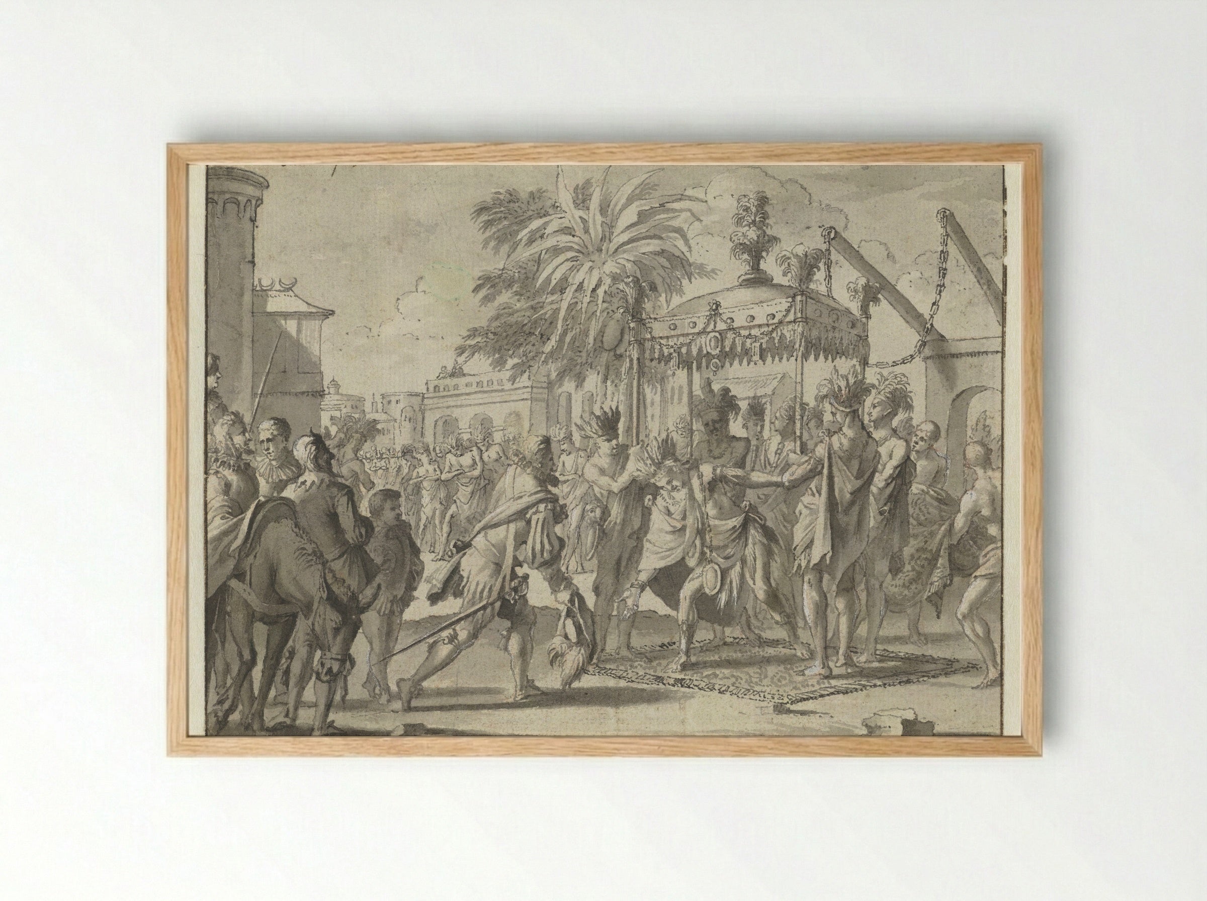 Hernán Cortés wordt door Montezuma ontvangen - Jan Goeree - Framed Print Wood
