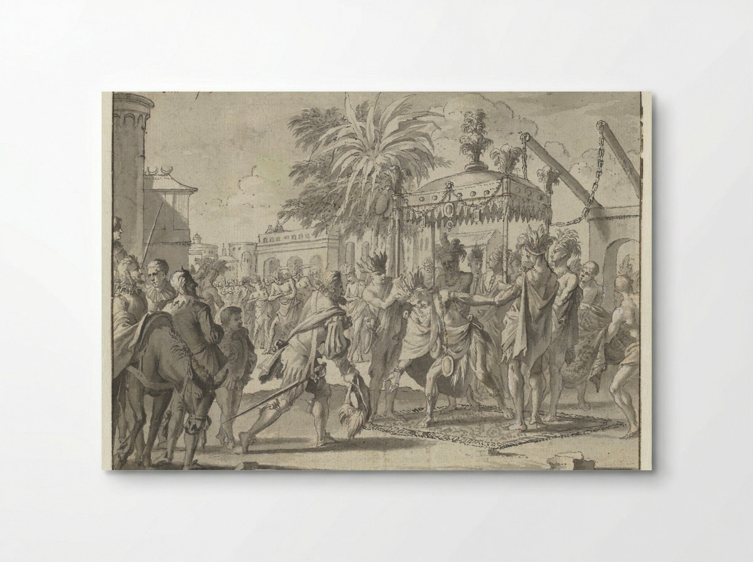 Hernán Cortés wordt door Montezuma ontvangen - Jan Goeree - Poster