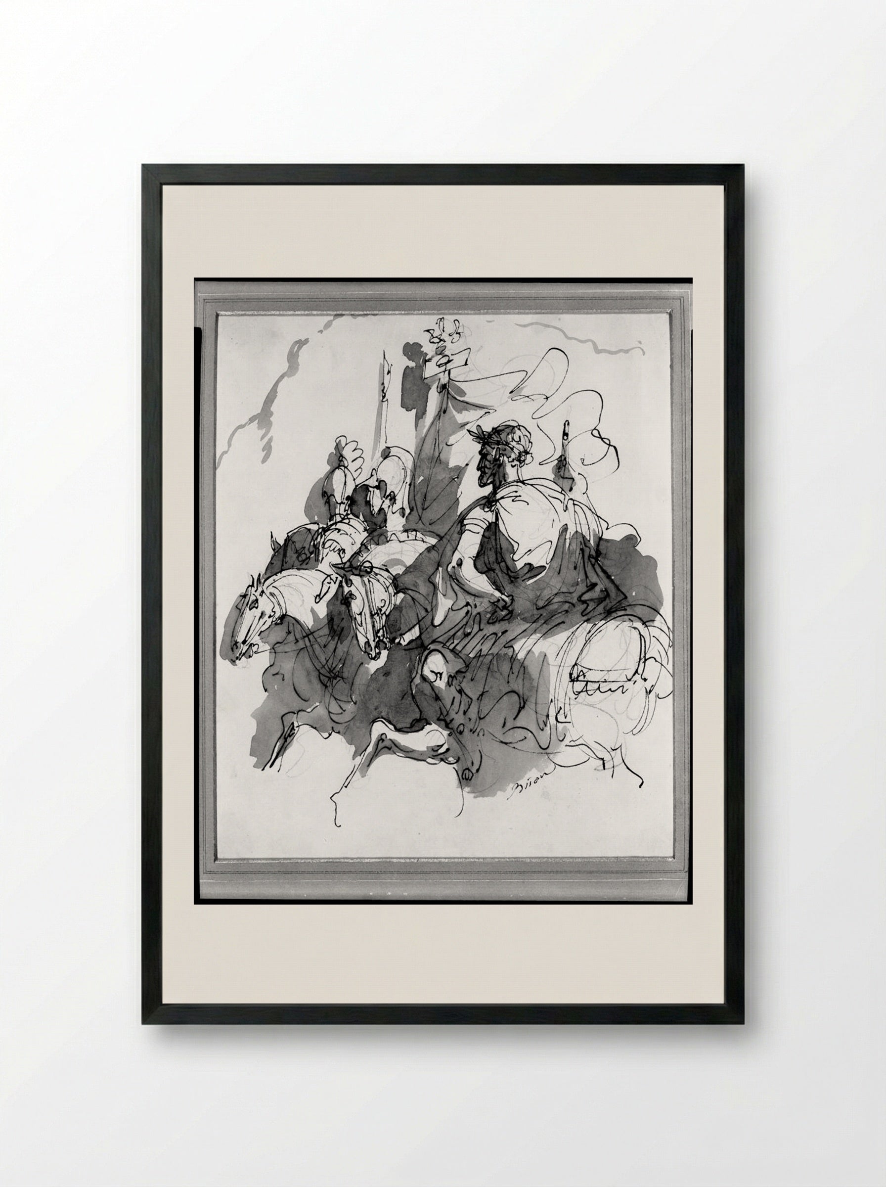 Hero Crowned with Laurel Riding a Horse - Giuseppe Bernardino Bison - Framed Print Black