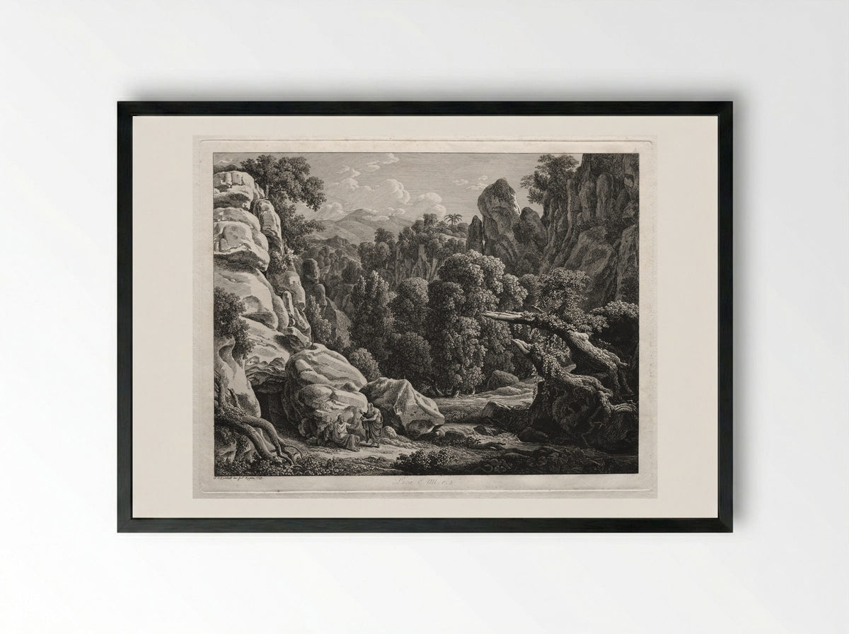 Heroic Landscape: The Satyr and the Nymph - Johann Christian Reinhart - Framed Print Black