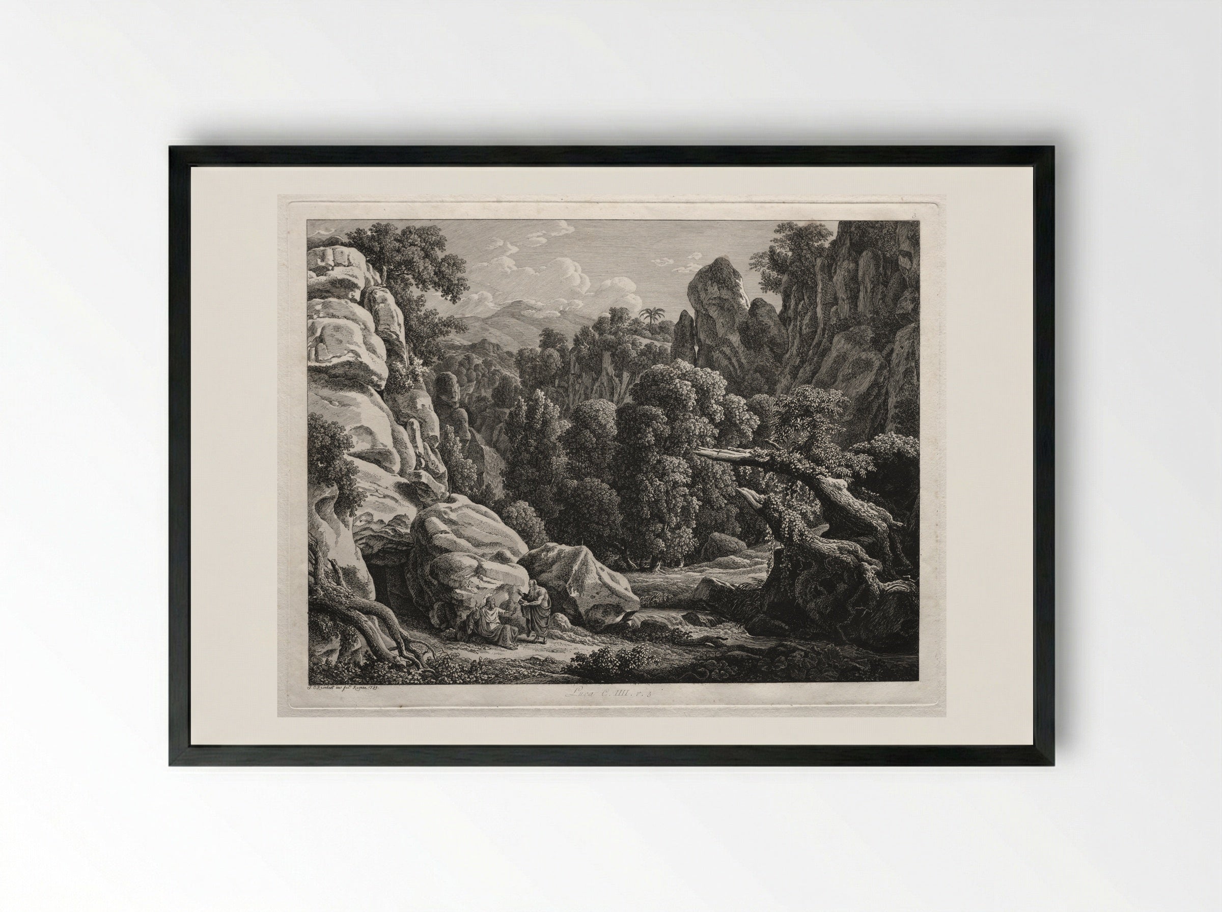 Heroic Landscape: The Satyr and the Nymph - Johann Christian Reinhart - Framed Print Black