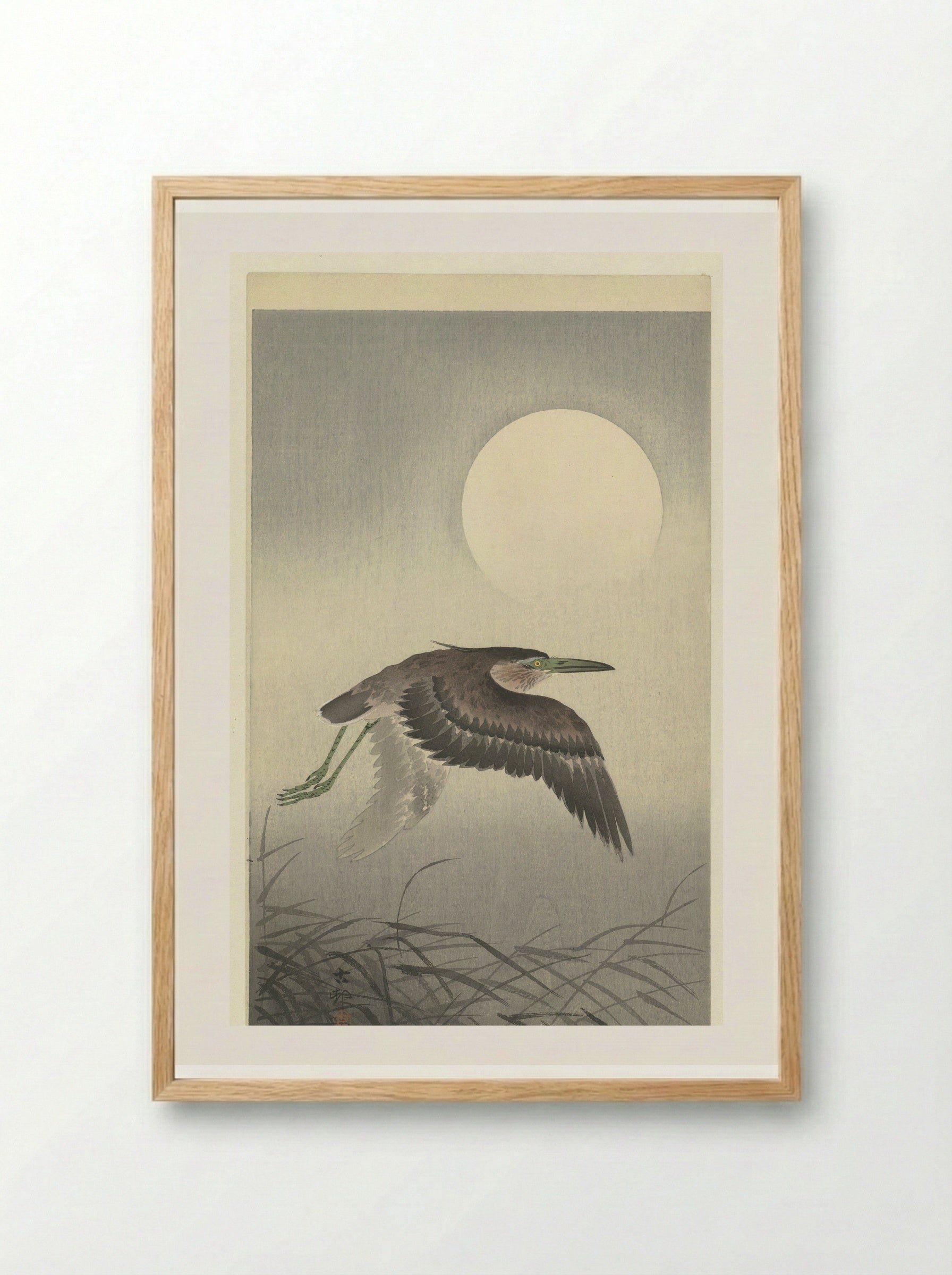 Heron Under Full Moon - Matsuki Heikichi - Framed Print Wood