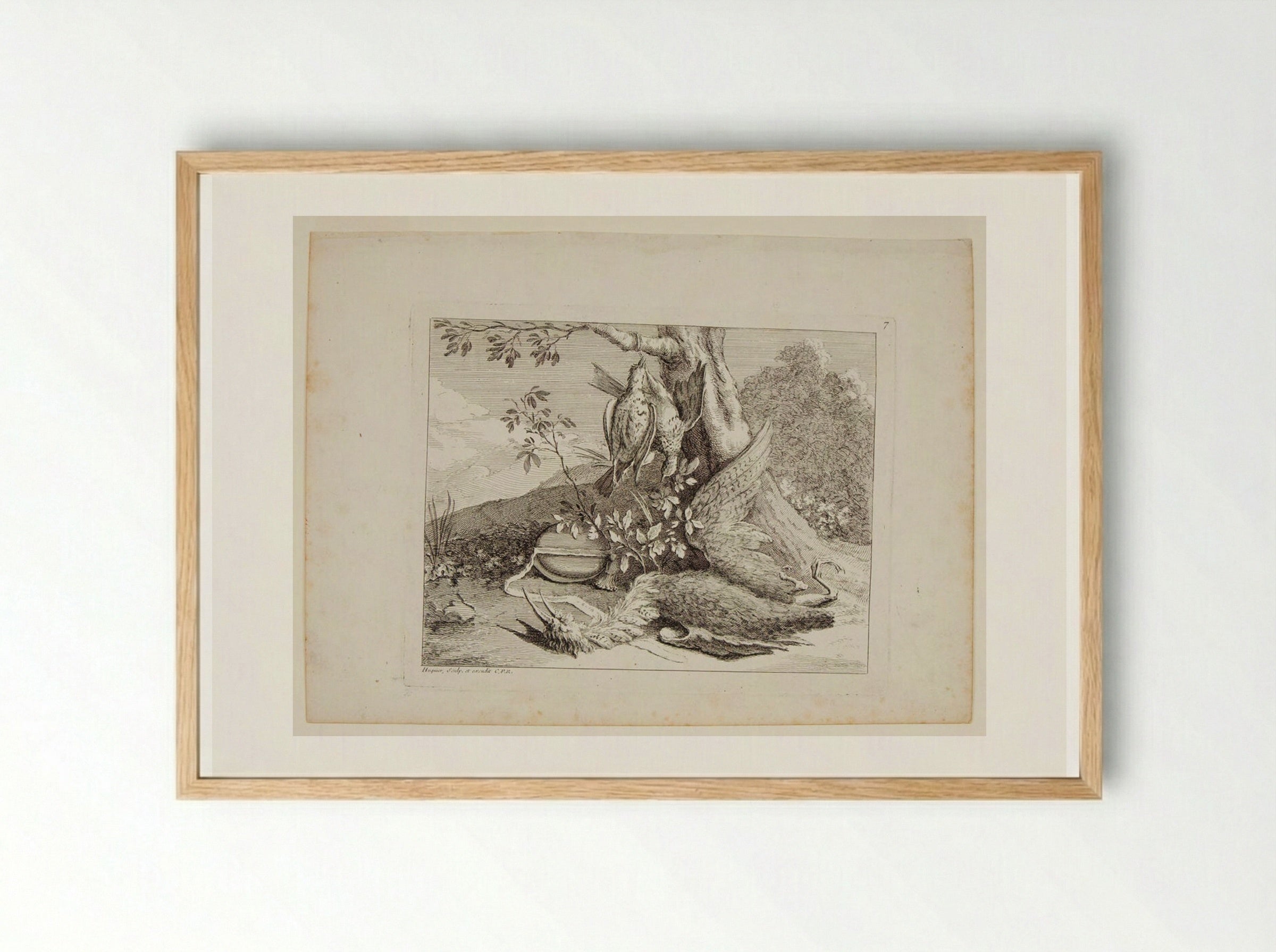 Heron and Two Quails - Gabriel Huquier - Framed Print Wood