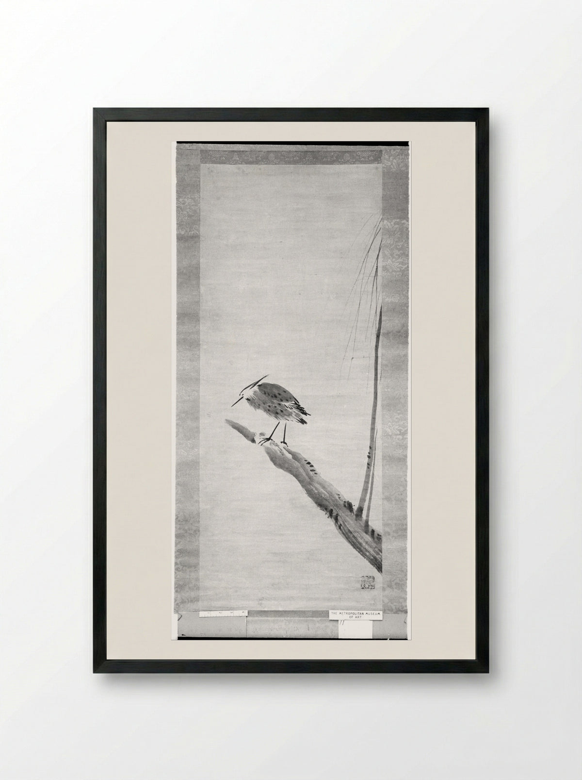 Heron and Willow - Sesshū Tōyō - Framed Print Black