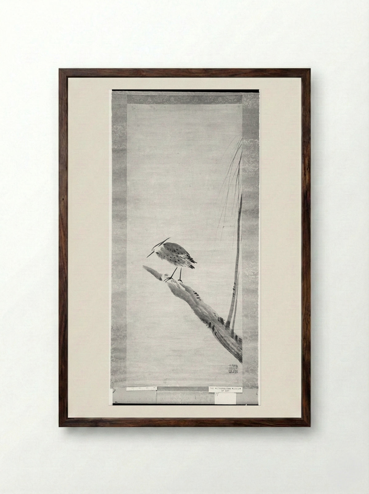 Heron and Willow - Sesshū Tōyō - Framed Print Dark Wood