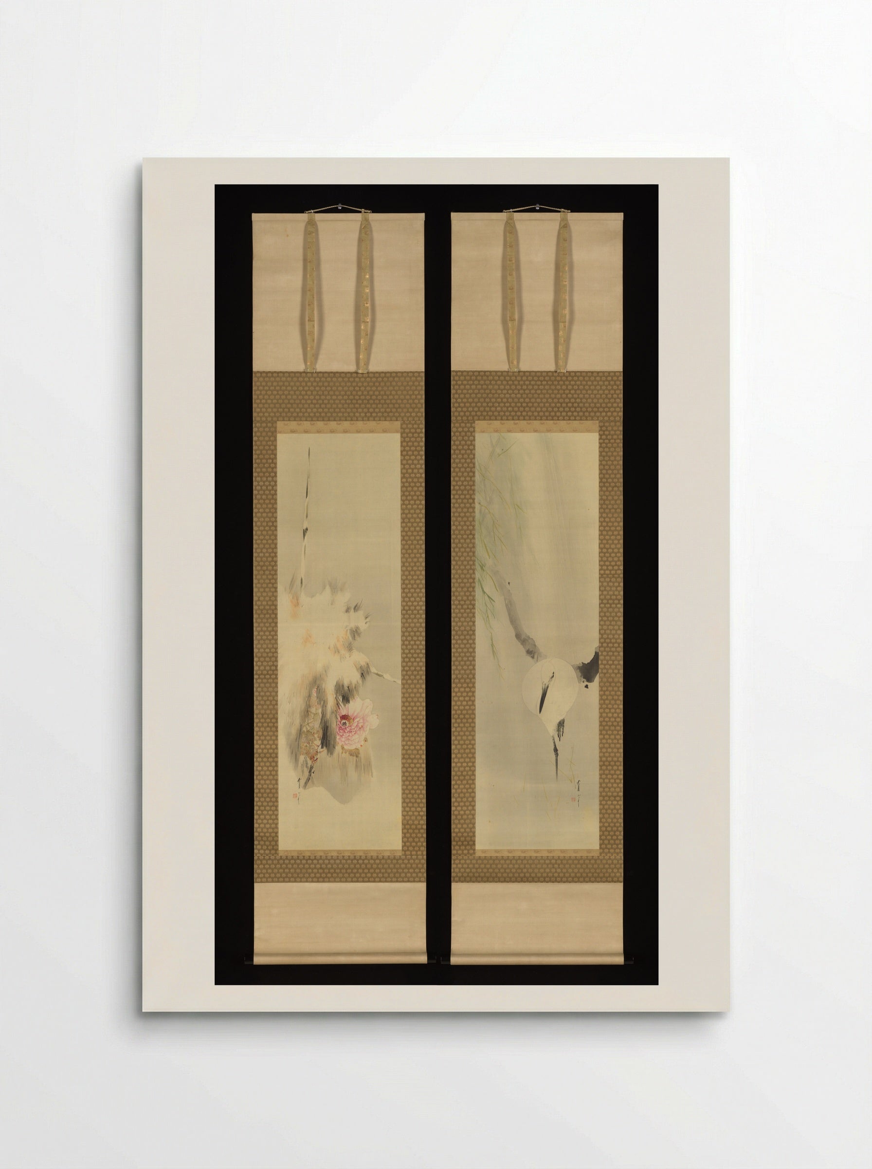 Heron under Willow and Winter Peony - Watanabe Seitei - Poster