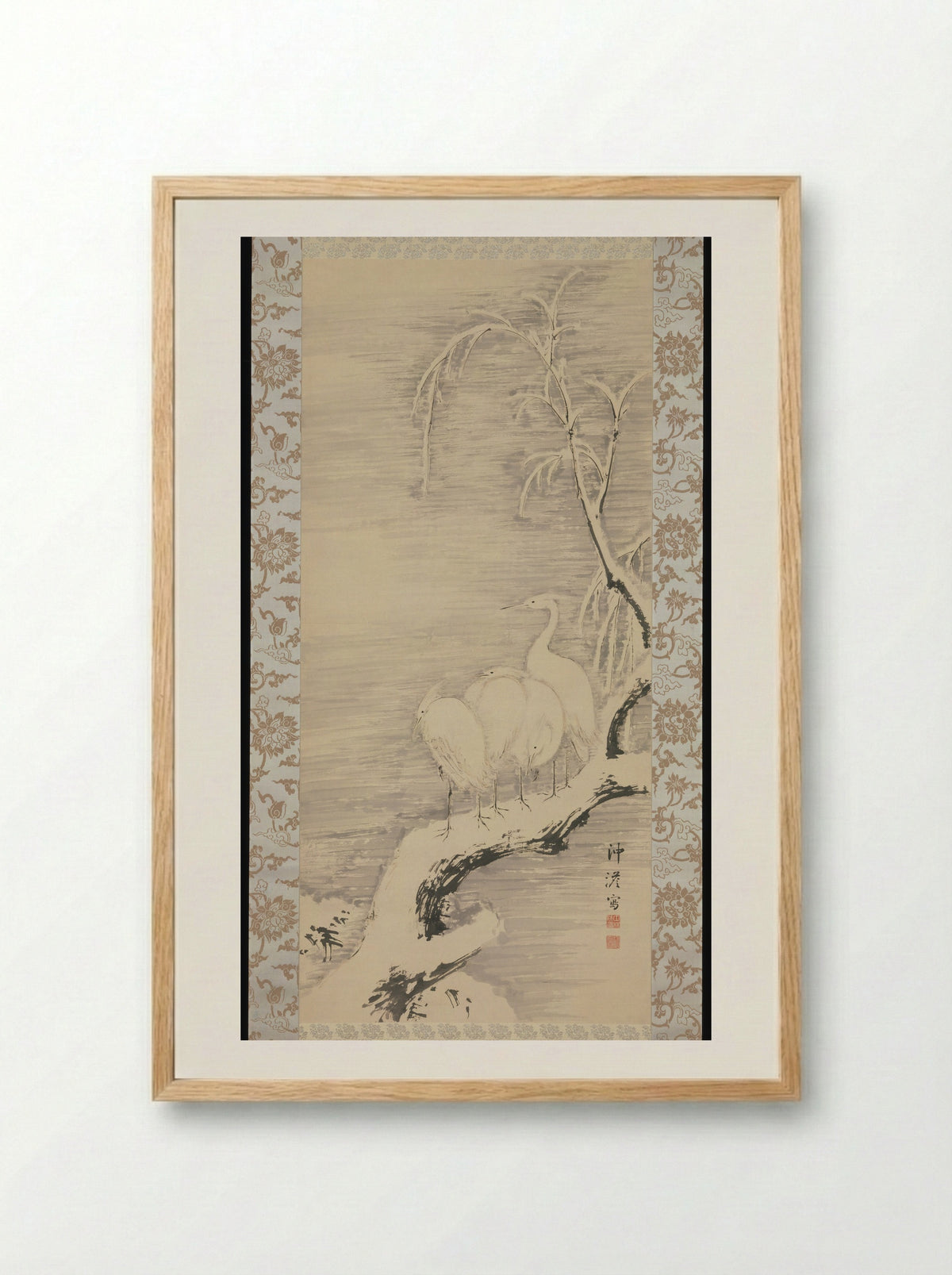 Herons in the Snow - Nakabayashi Chikutō - Framed Print Wood