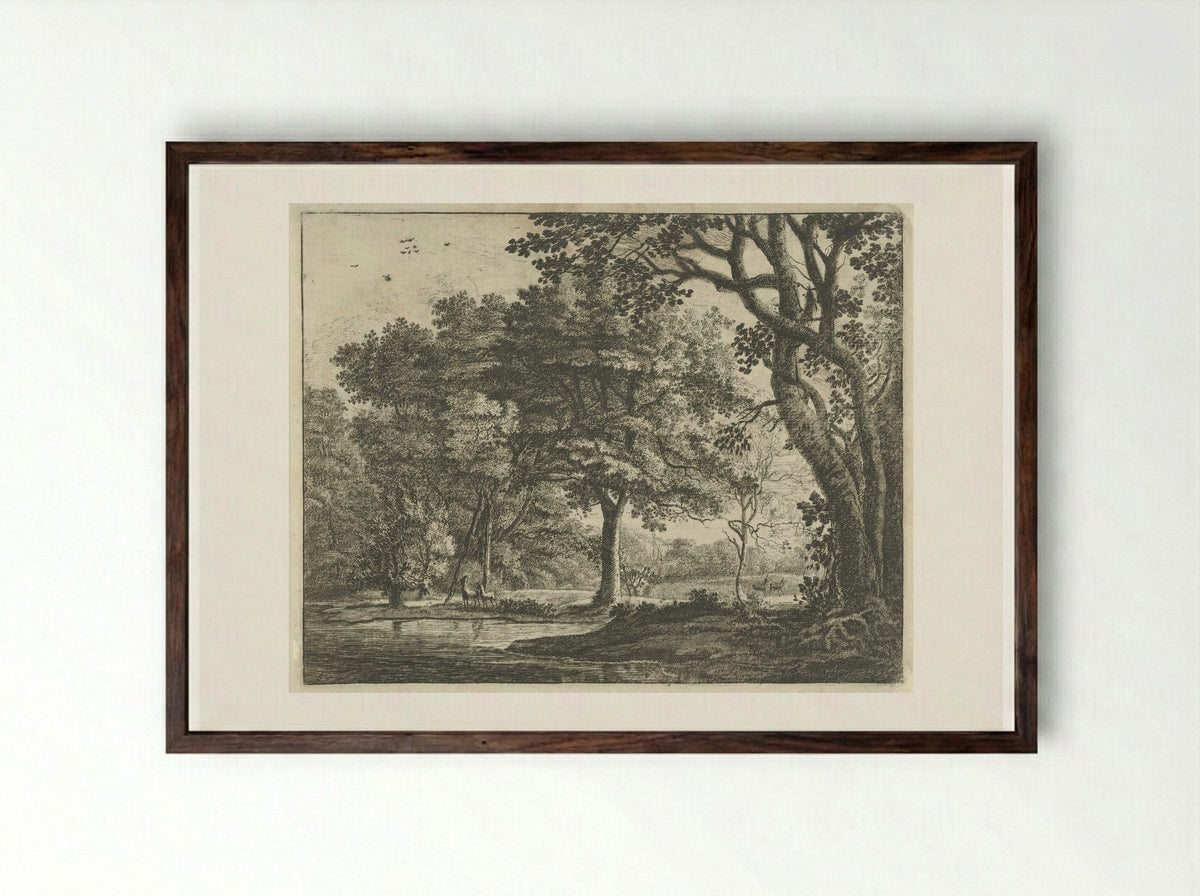 Herten in het Haagse Bos - Roelant Roghman - Framed Print Dark Wood