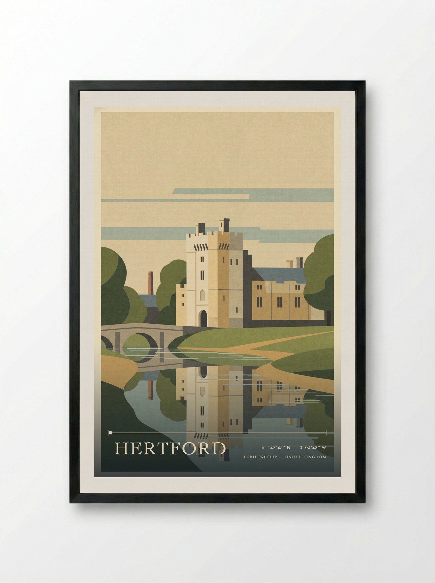 Hertford Hertfordshire United Kingdom Travel Poster - Framed Print Black