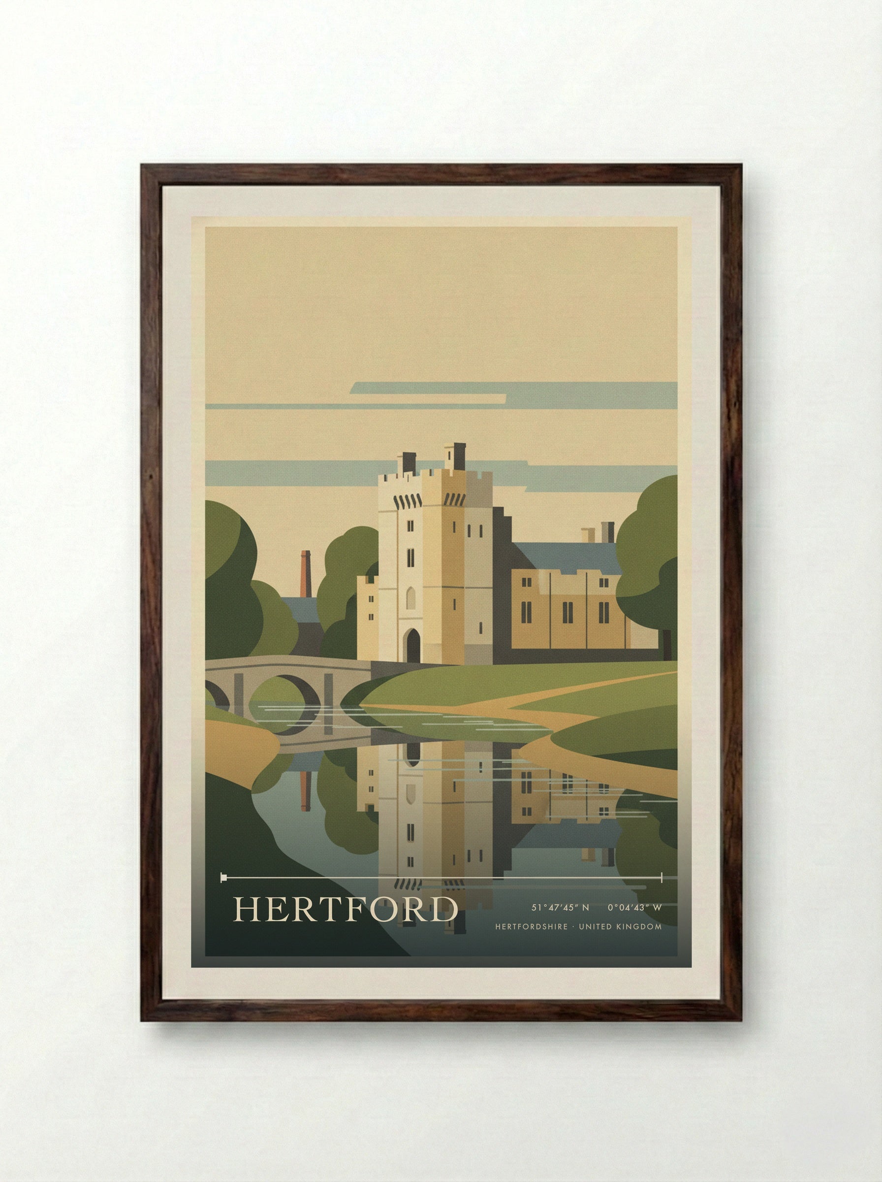 Hertford Hertfordshire United Kingdom Travel Poster - Framed Print Dark Wood