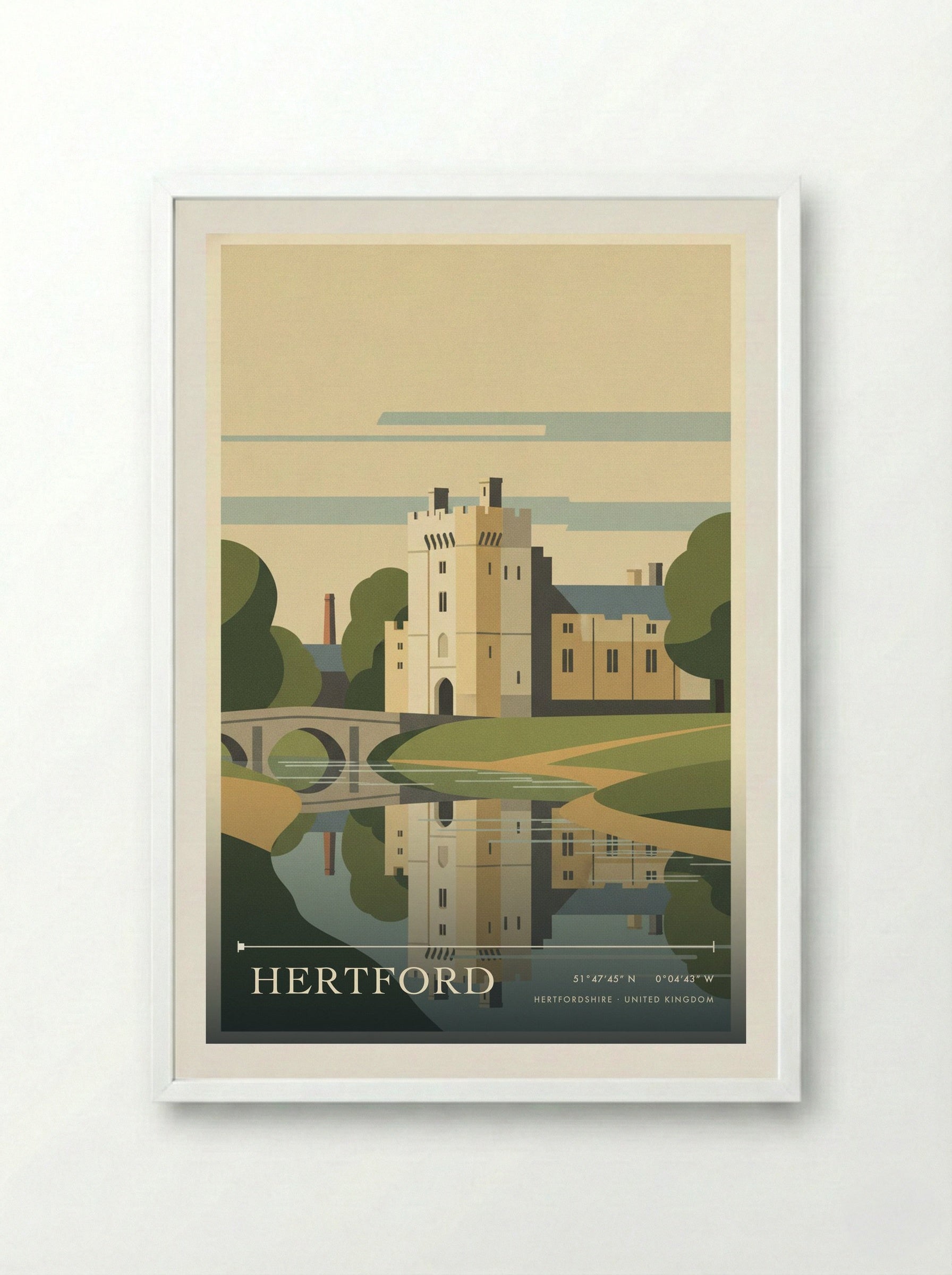 Hertford Hertfordshire United Kingdom Travel Poster - Framed Print White