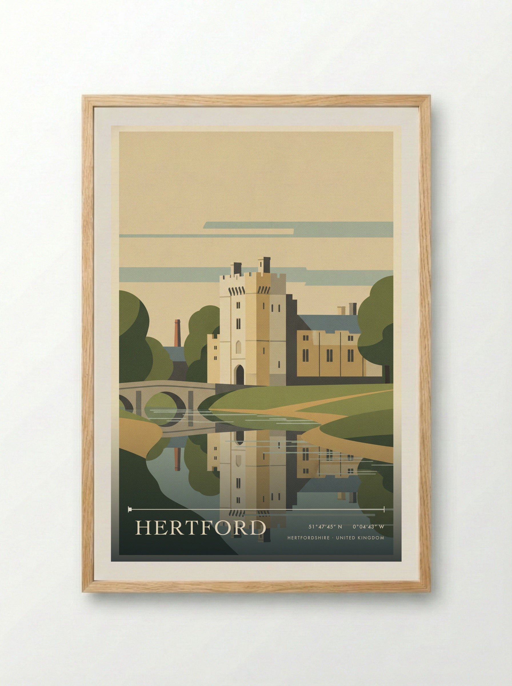 Hertford Hertfordshire United Kingdom Travel Poster - Framed Print Wood
