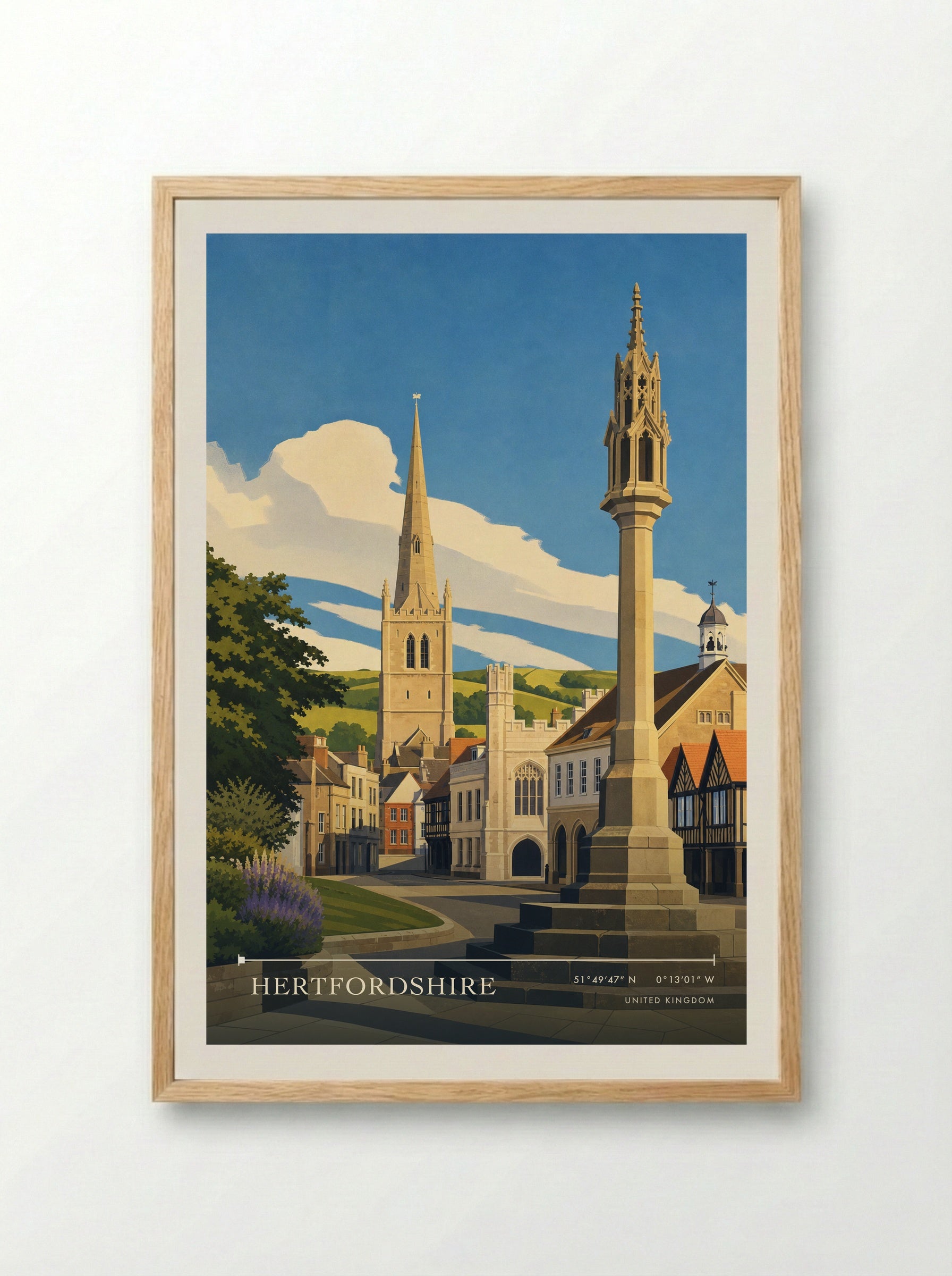 Hertfordshire United Kingdom Travel Poster - Framed Print Wood