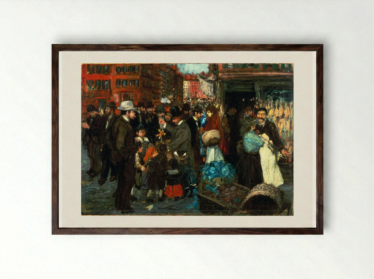 Hester Street - George Luks - Framed Print Dark Wood