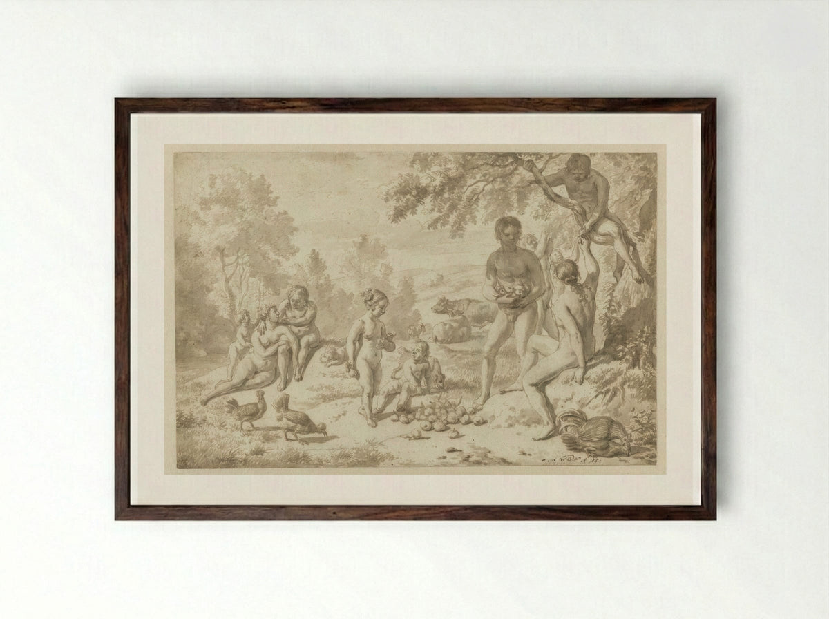 Het Gouden Tijdperk - Adriaen van de Velde - Framed Print Dark Wood