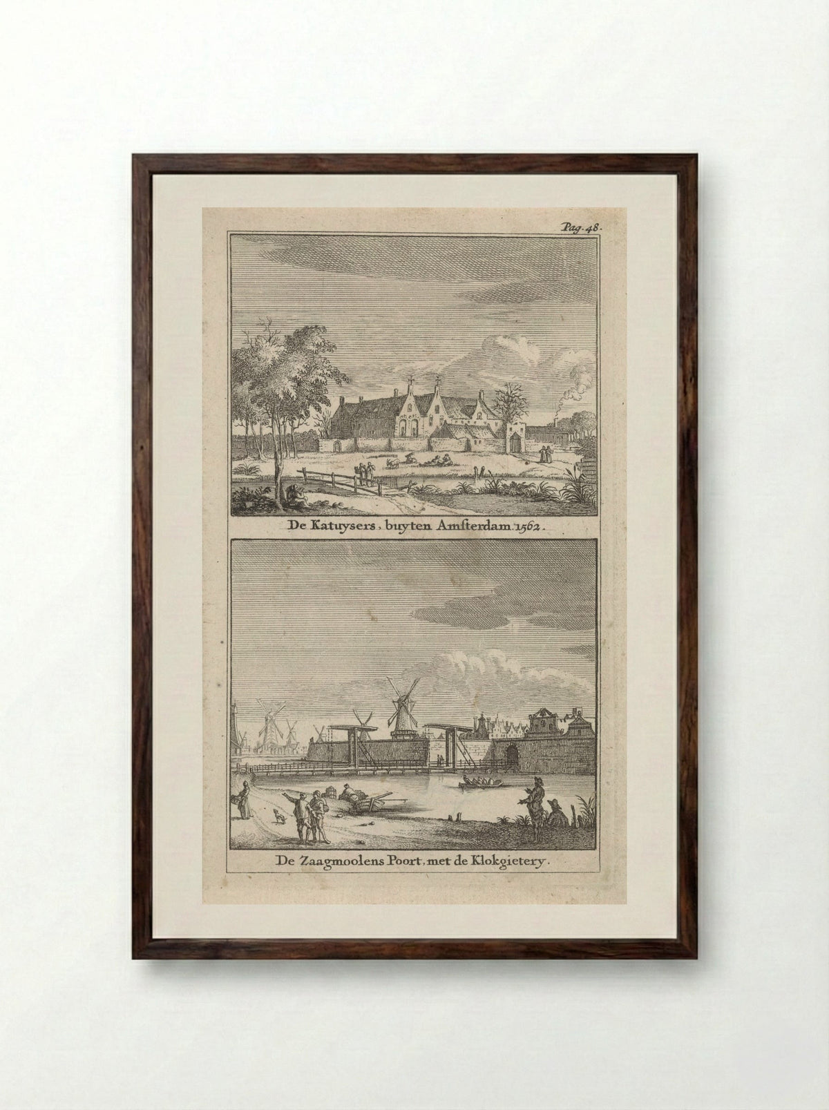 Het Kartuizerklooster en de Zaagmolenpoort - Jan Goeree - Framed Print Dark Wood