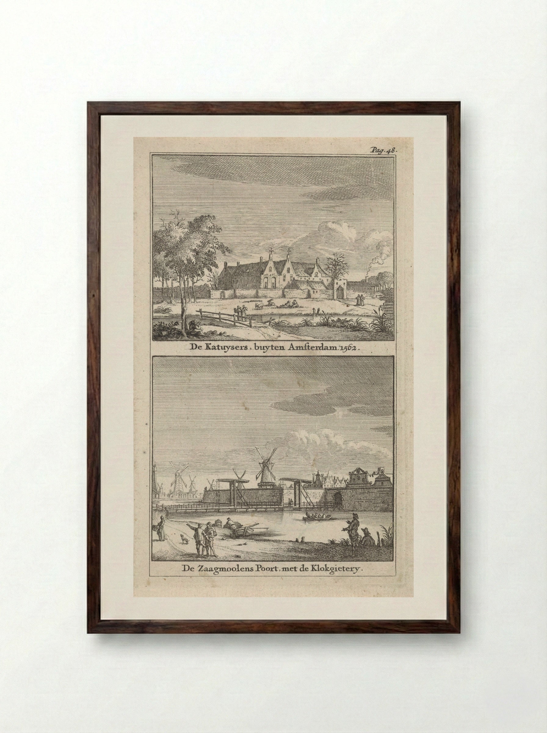 Het Kartuizerklooster en de Zaagmolenpoort - Jan Goeree - Framed Print Dark Wood