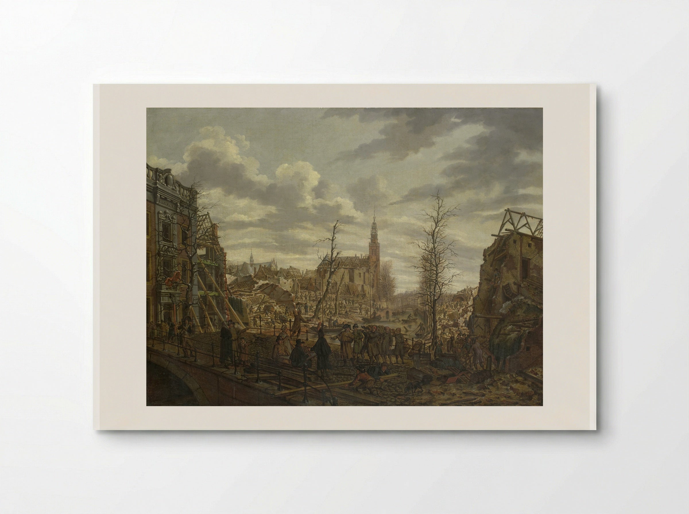 Het Rapenburg te Leiden drie dagen na de ontploffing van het kruitschip - Johannes Jelgerhuis - Poster
