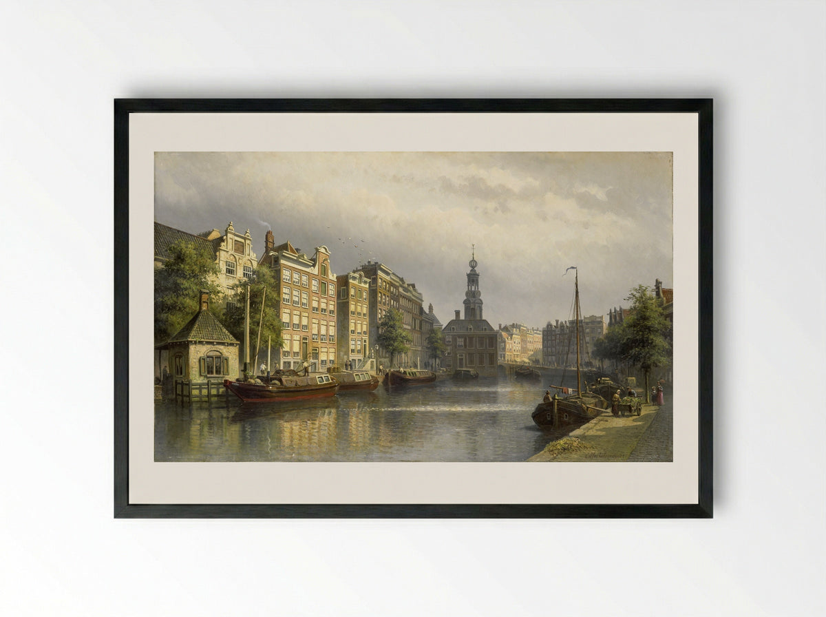 Het Singel te Amsterdam naar de Munt gezien - Eduard Alexander Hilverdink - Framed Print Black