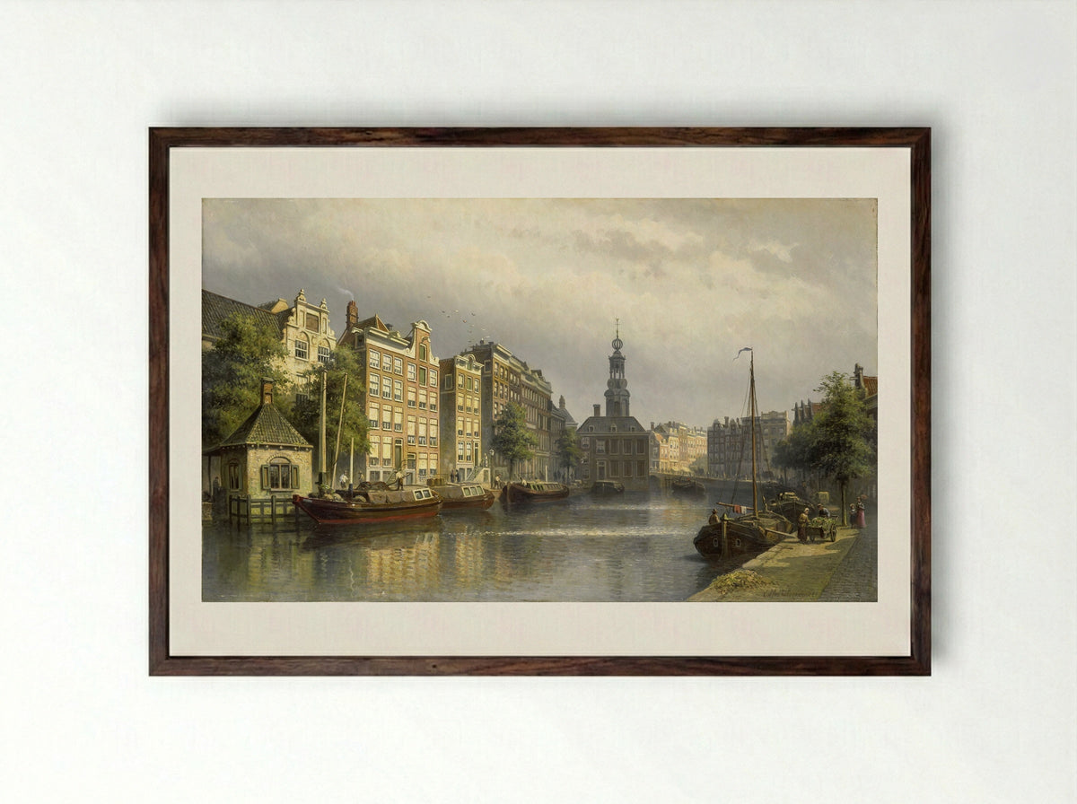 Het Singel te Amsterdam naar de Munt gezien - Eduard Alexander Hilverdink - Framed Print Dark Wood