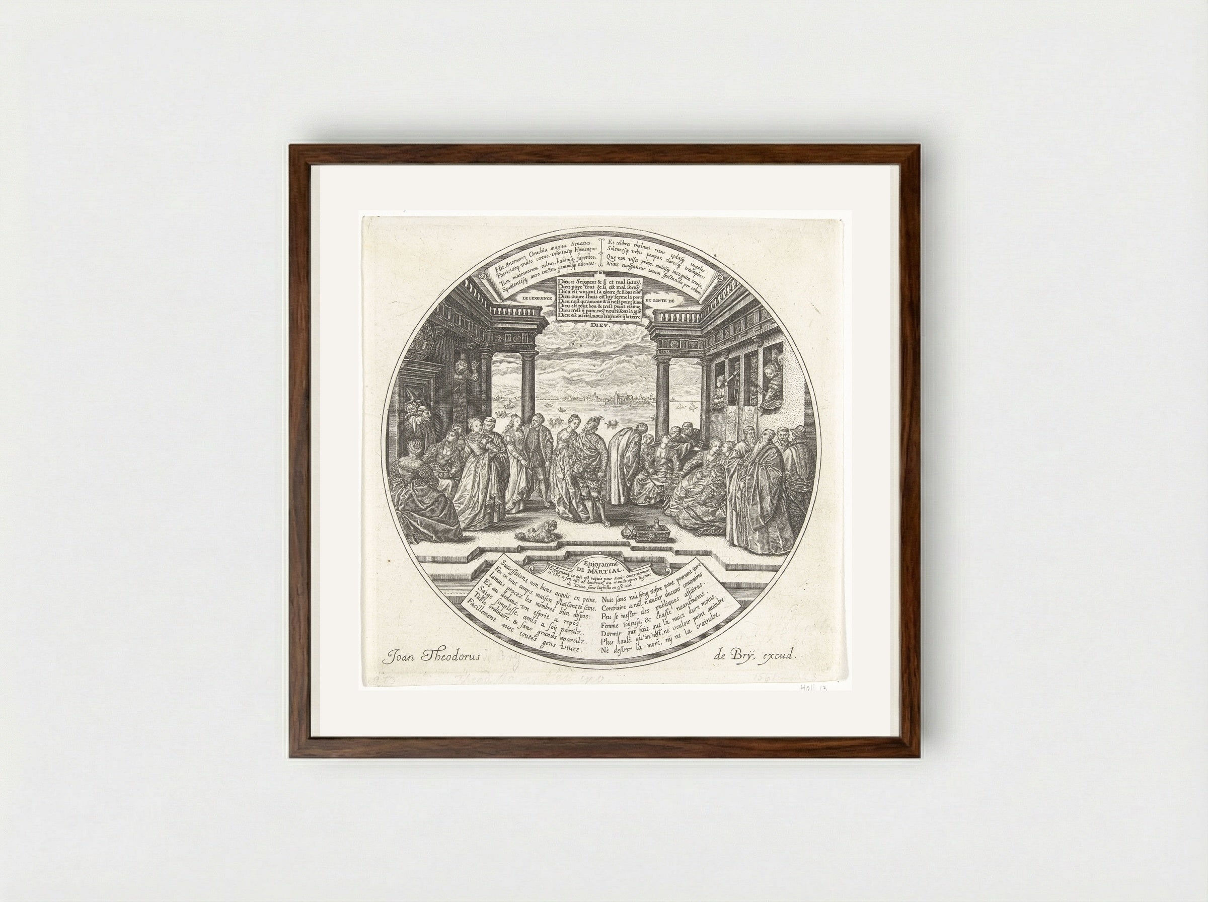 Het Venetiaanse Bal of de bruiloft van Antenor - Johann Theodor de Bry - Framed Print Dark Wood