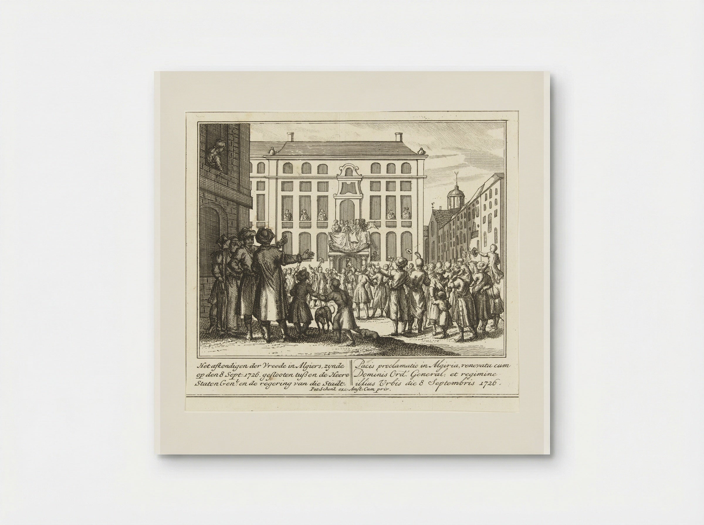 Het afkondigen van de vrede gesloten tussen de Staten-Generaal en het bestuur van Algiers - Leonard Schenk - Poster