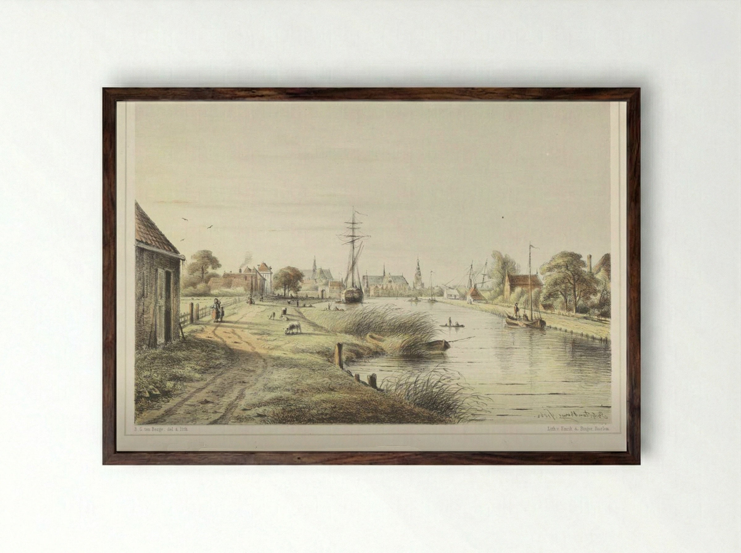 Het bezoeken van de zieken - Bernardus Gerardus ten Berge - Framed Print Dark Wood