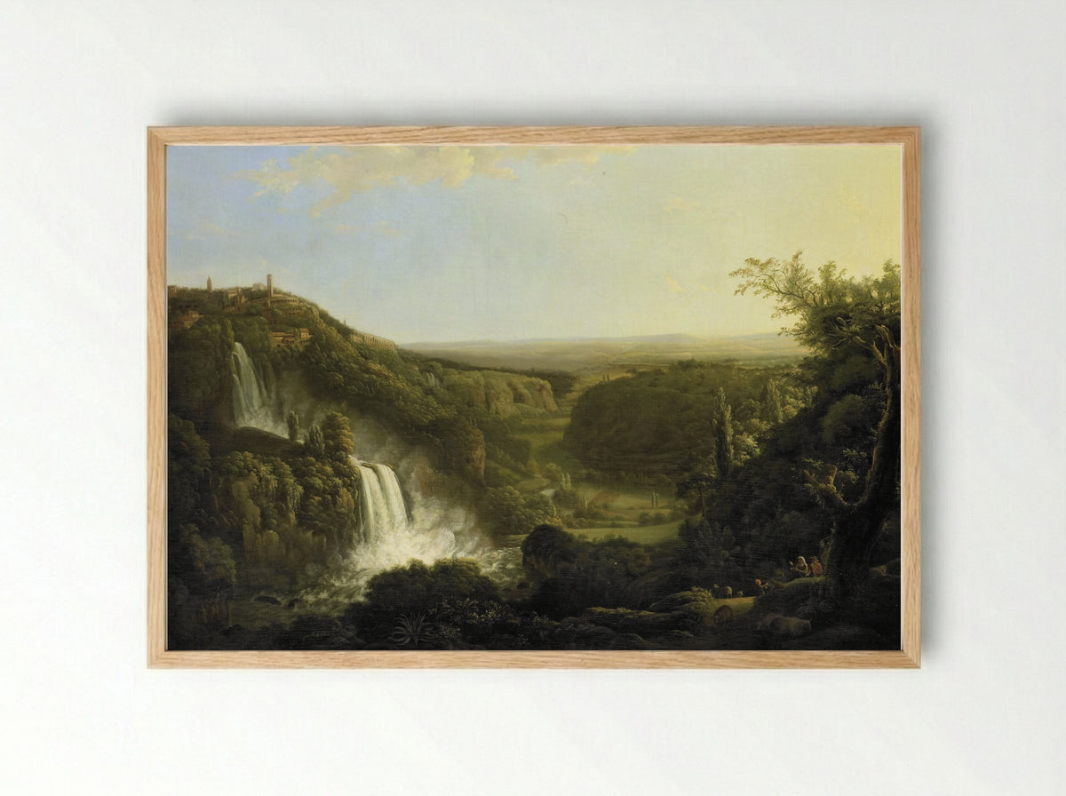 Het dal van de Anio met de watervallen van Tivoli - Cornelis Apostool - Framed Print Wood