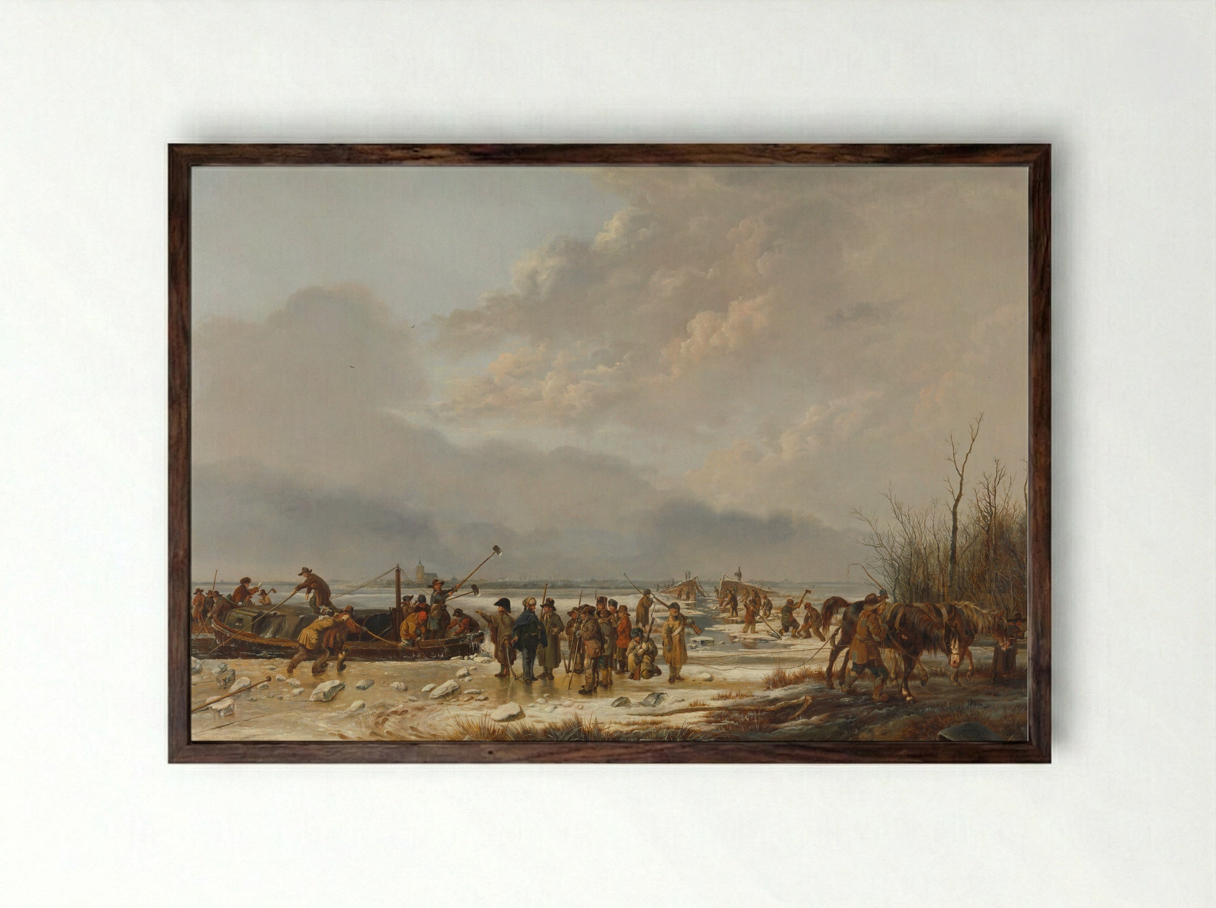 Het doorijzen van de Karnemelksloot bij Naarden, januari 1814 - Pieter Gerardus van Os - Framed Print Dark Wood