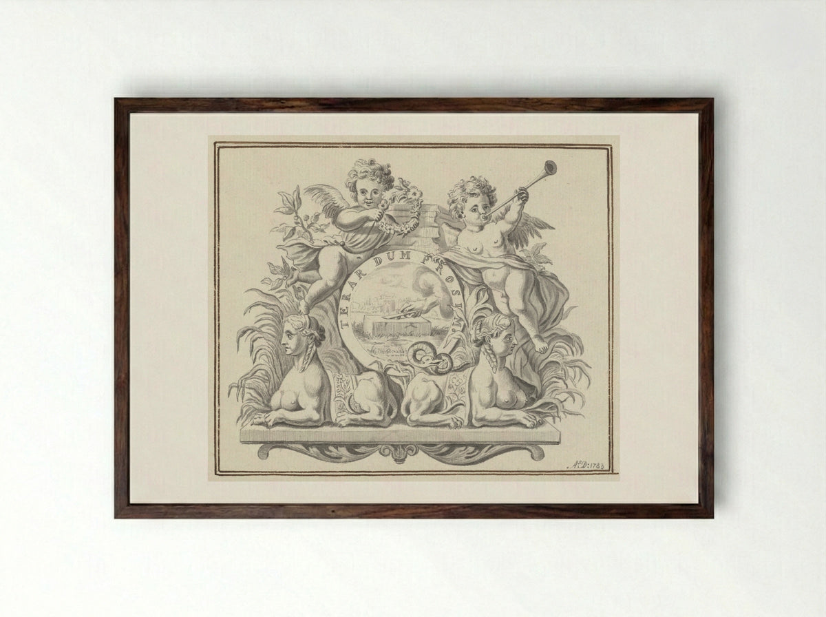 Het drukkersmerk van de uitgevers Wetstein te Amsterdam - Monogrammist ASD - Framed Print Dark Wood