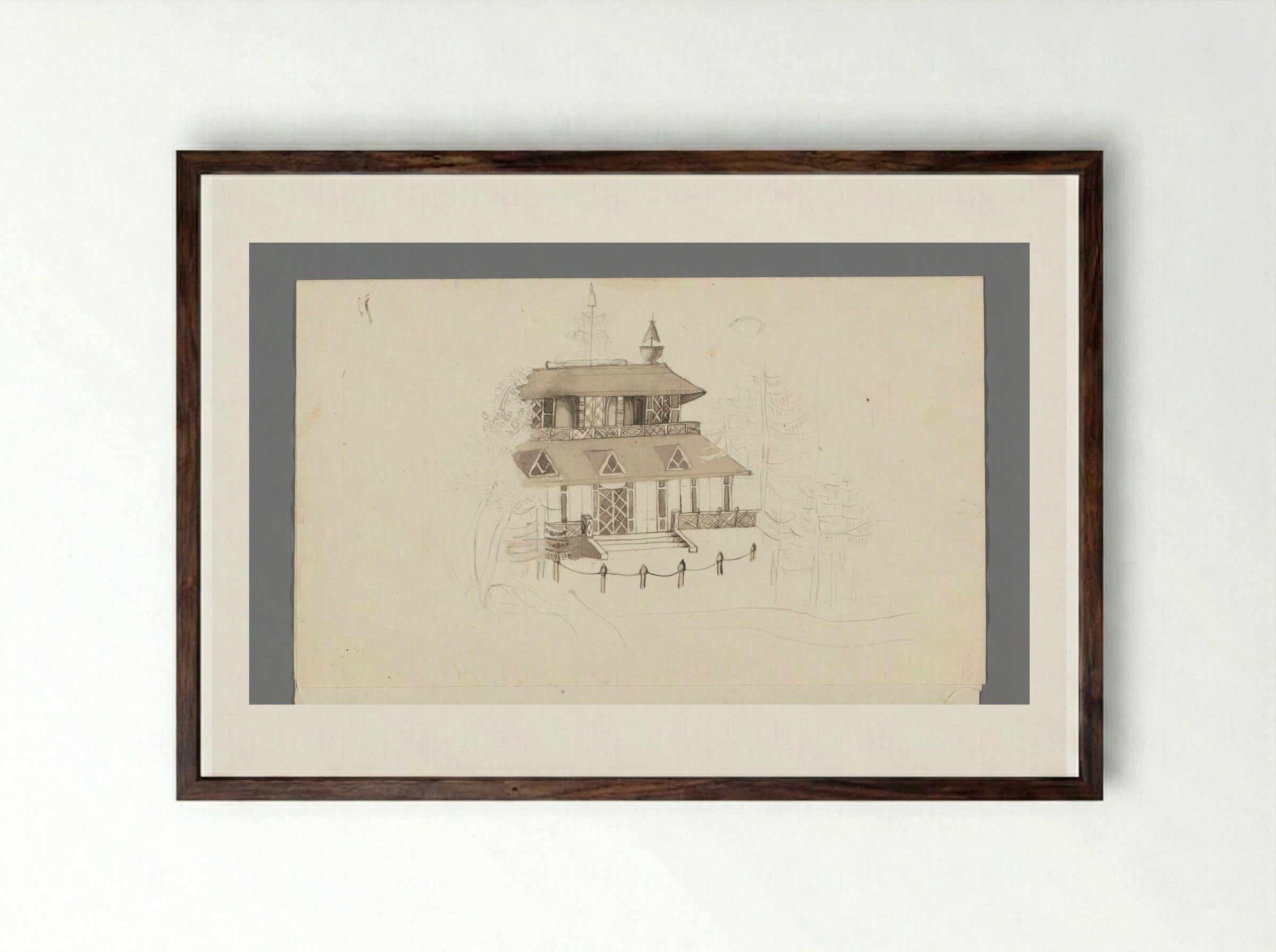 Het huis Peking te Baarn - David Pièrre Giottino Humbert de Superville - Framed Print Dark Wood