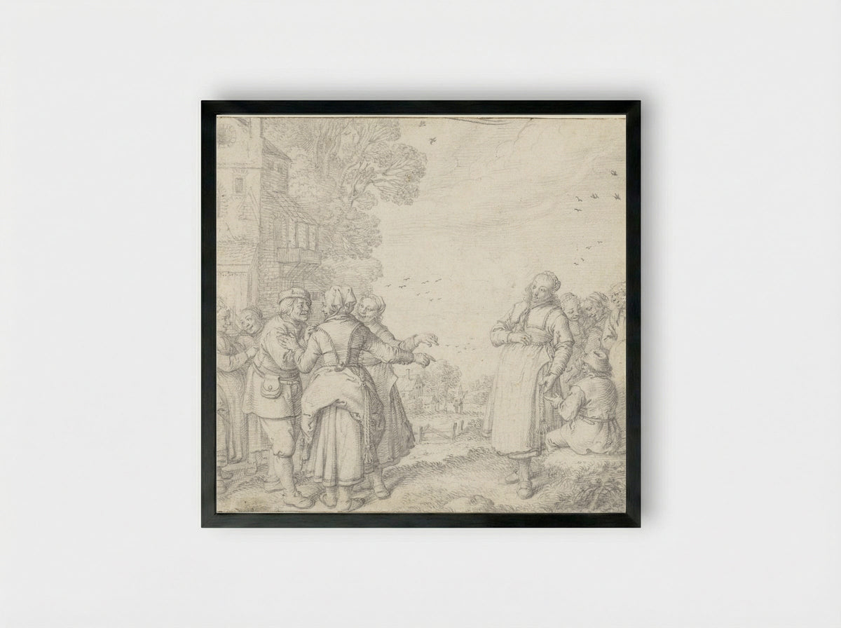 Het huwelijksaanzoek - Jan Miense Molenaer - Framed Print Black