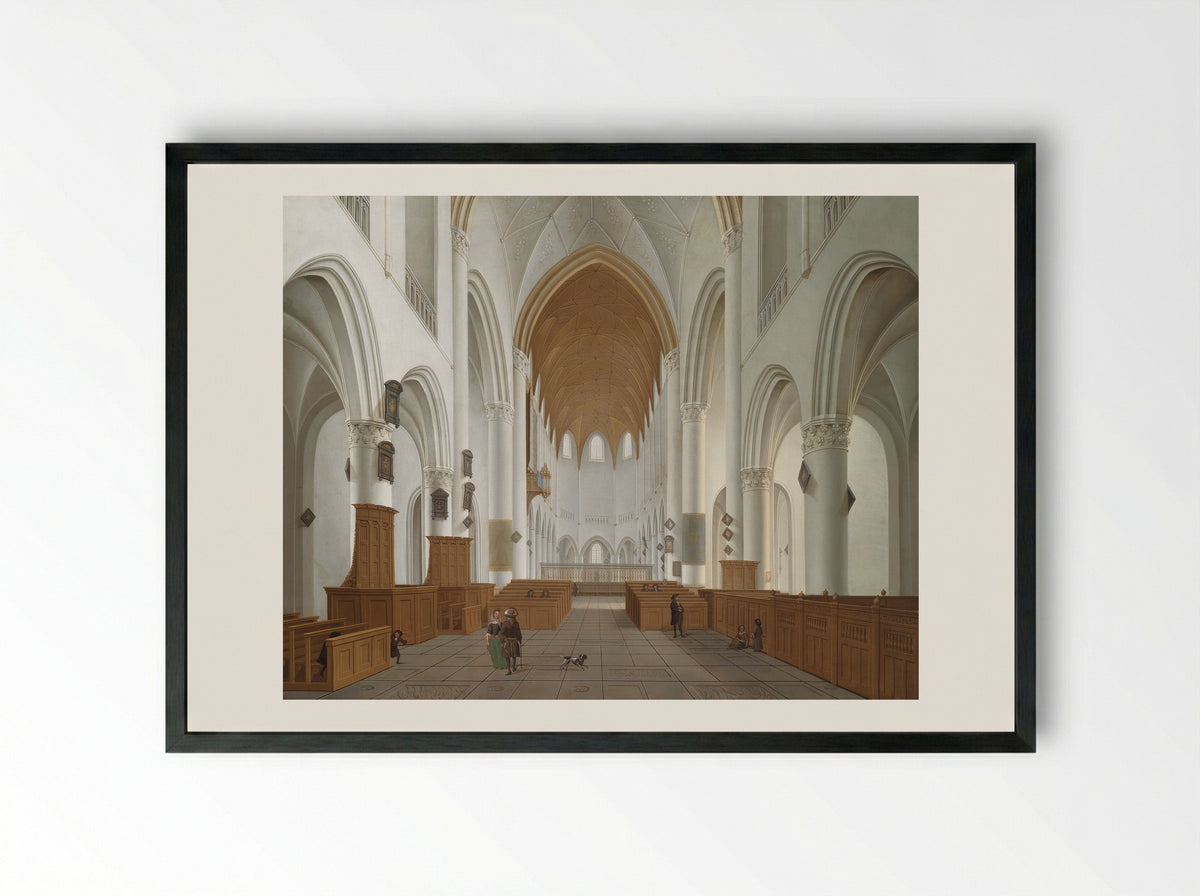Het interieur van de Sint Bavokerk te Haarlem - Isaak van Nickelen - Framed Print Black