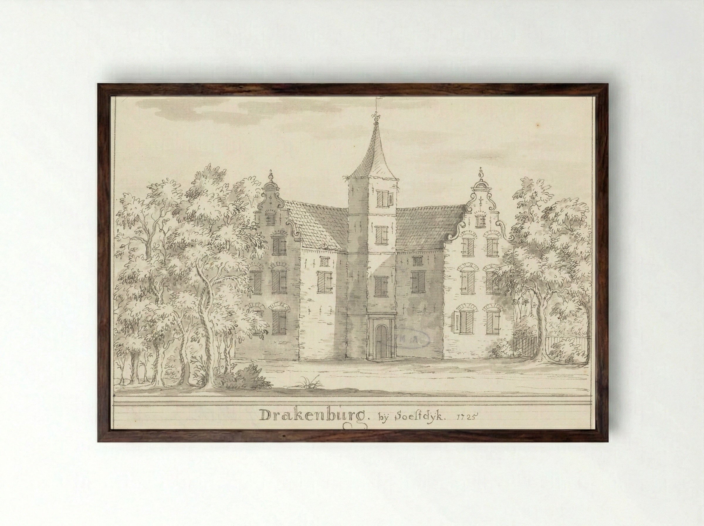 Het kasteel Drakenburg bij Soestdijk - Jacobus Stellingwerff - Framed Print Dark Wood