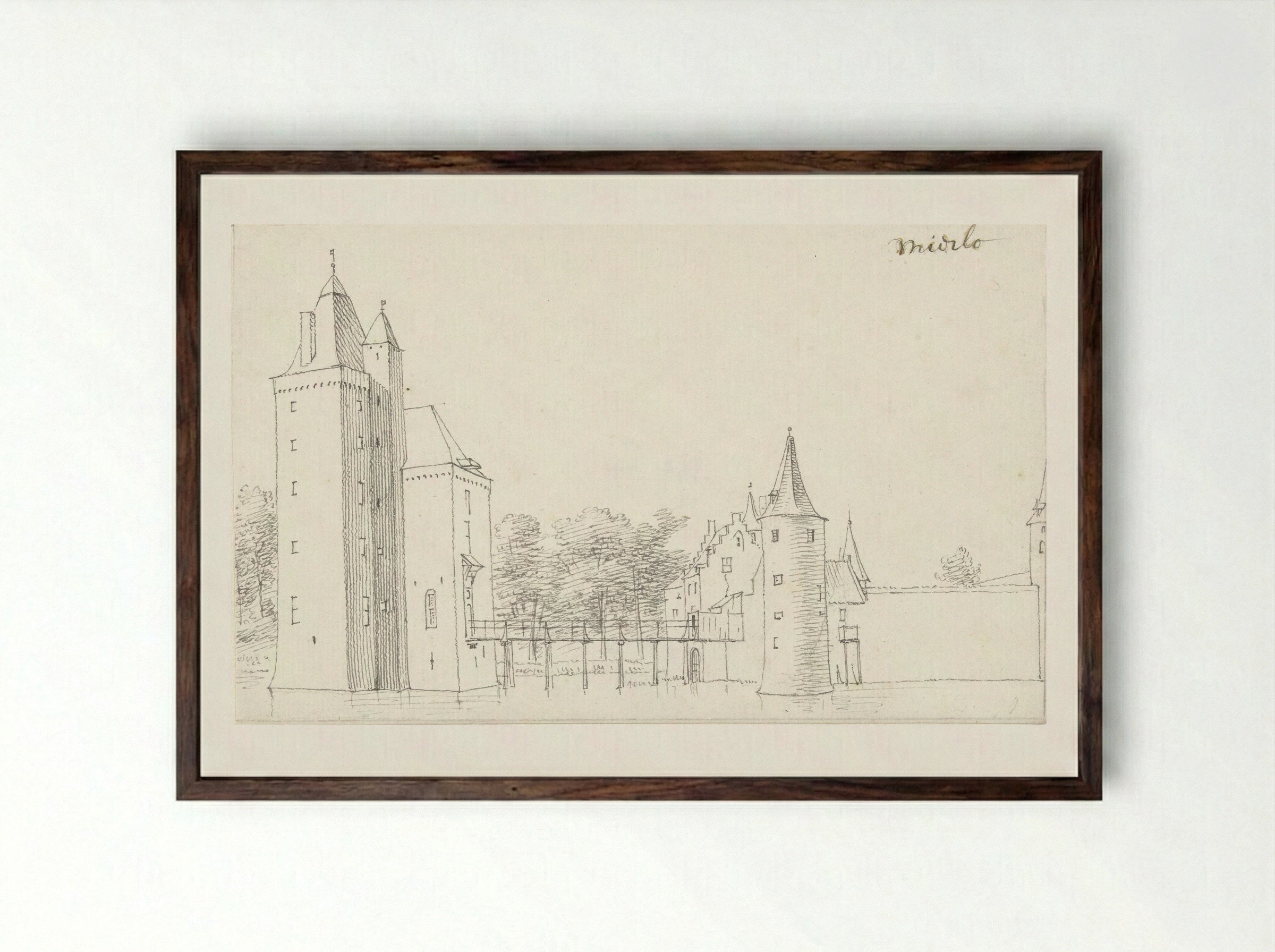 Het kasteel te Mierlo - Cornelis Pronk - Framed Print Dark Wood