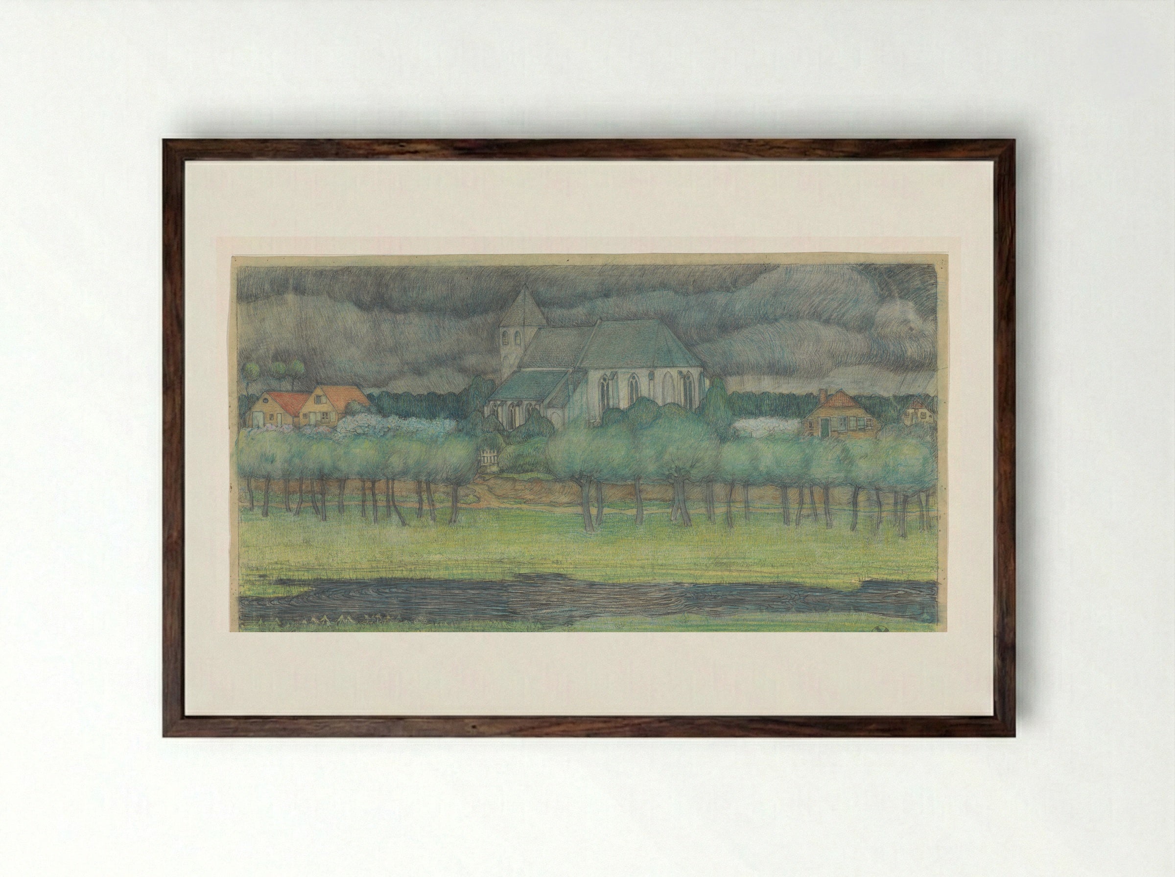 Het kerkje te Oosterbeek - Edzard Koning - Framed Print Dark Wood