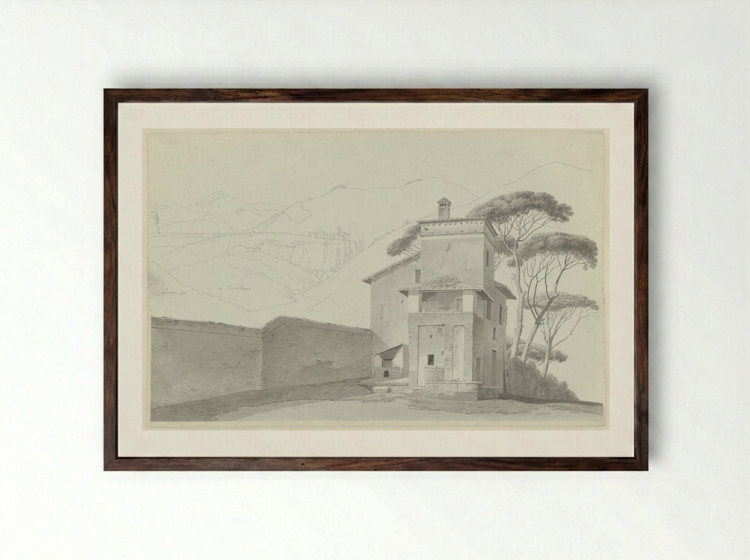 Het klooster bij Vicovaro, en de portiersloge in de Villa Borghese - Josephus Augustus Knip - Framed Print Dark Wood
