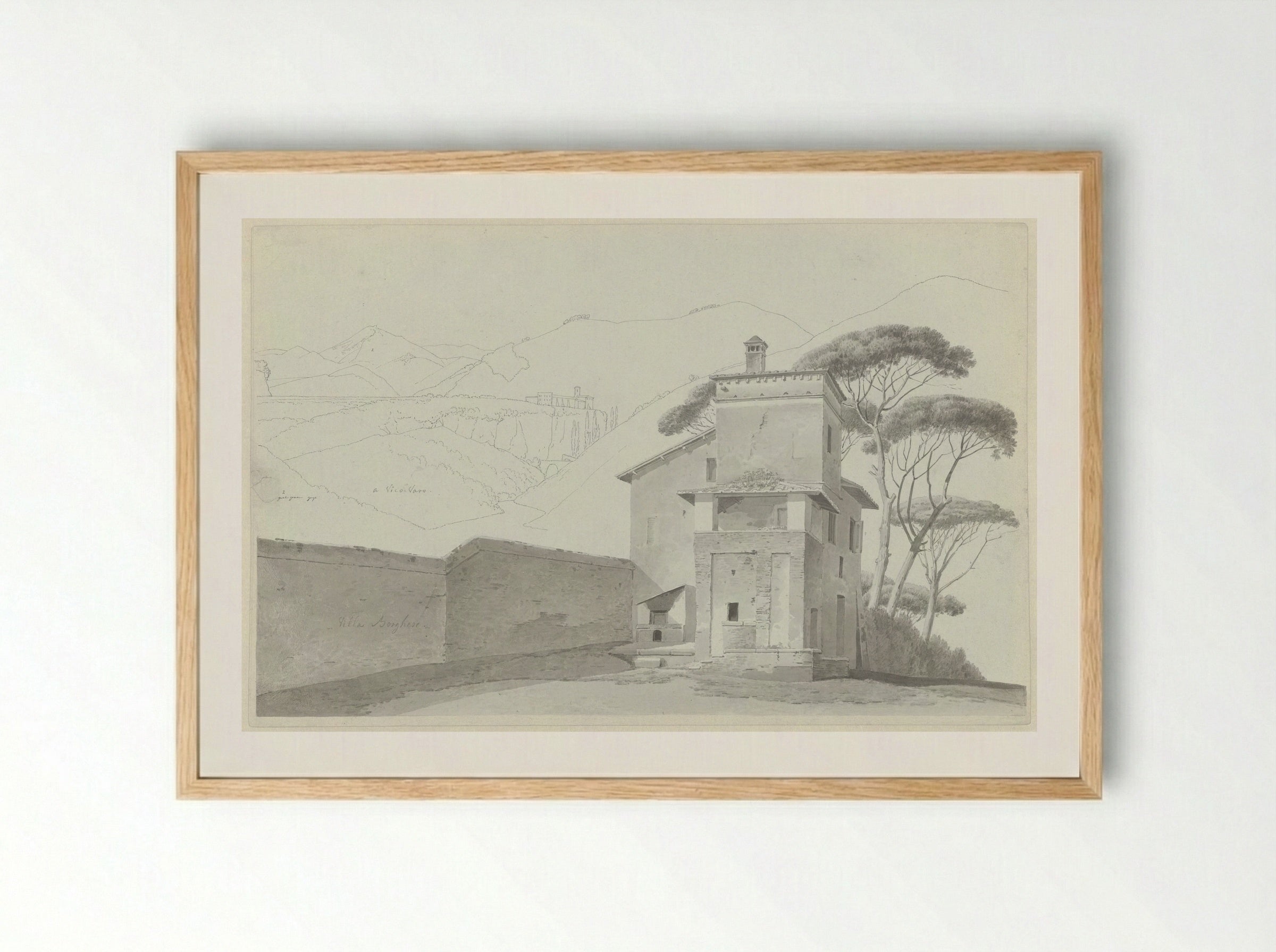 Het klooster bij Vicovaro, en de portiersloge in de Villa Borghese - Josephus Augustus Knip - Framed Print Wood
