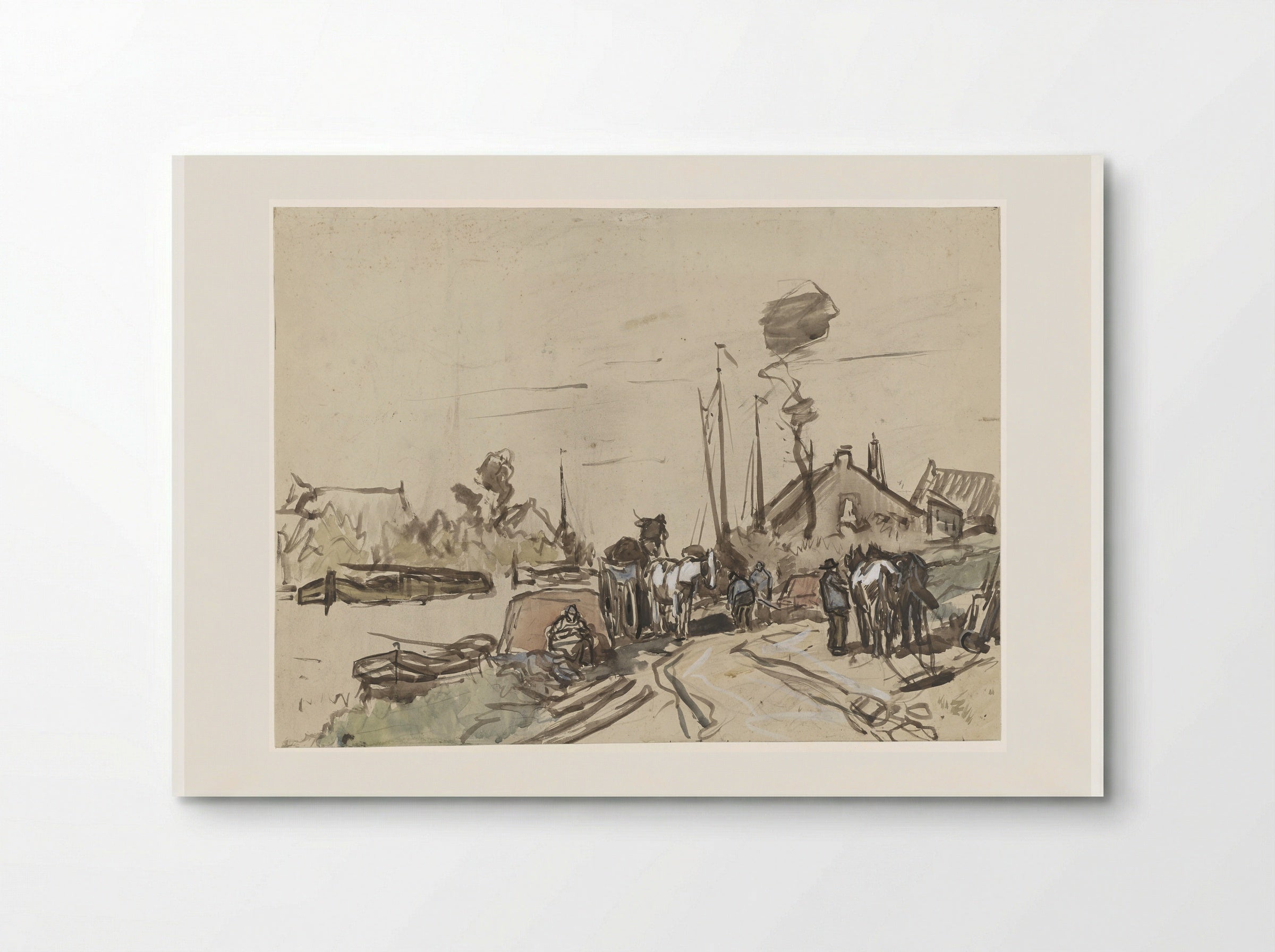 Het lossen van karren bij een vaart - Jan van Essen - Poster