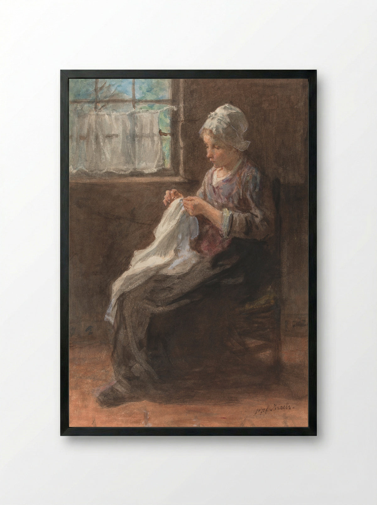 Het naaistertje - Jozef Israëls - Framed Print Black